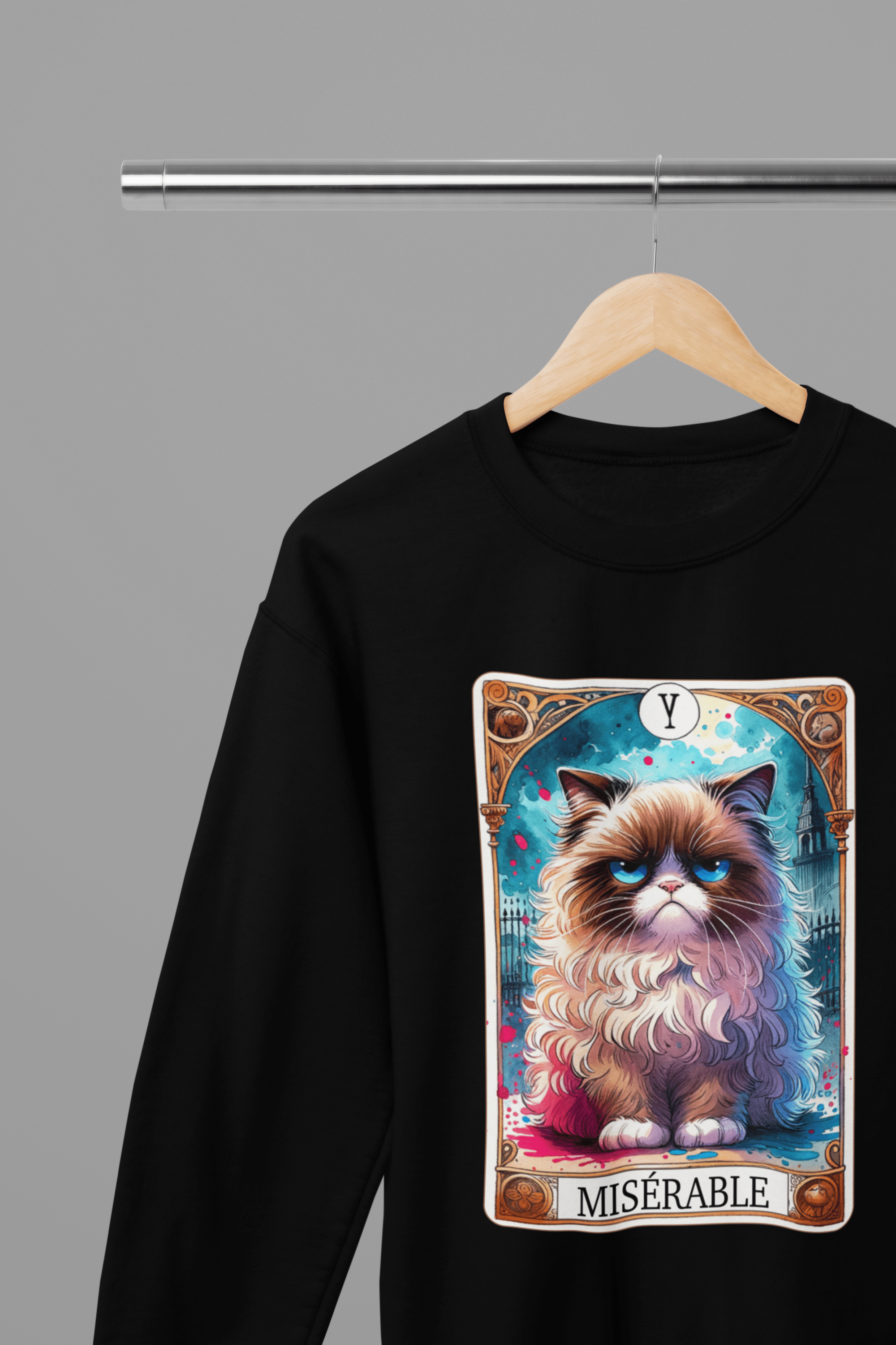 Miserable Cat Tarot Shirt & Sweatshirt | Moody Grumpy Graphic Tee gift_idea unique_gift personalised_gift