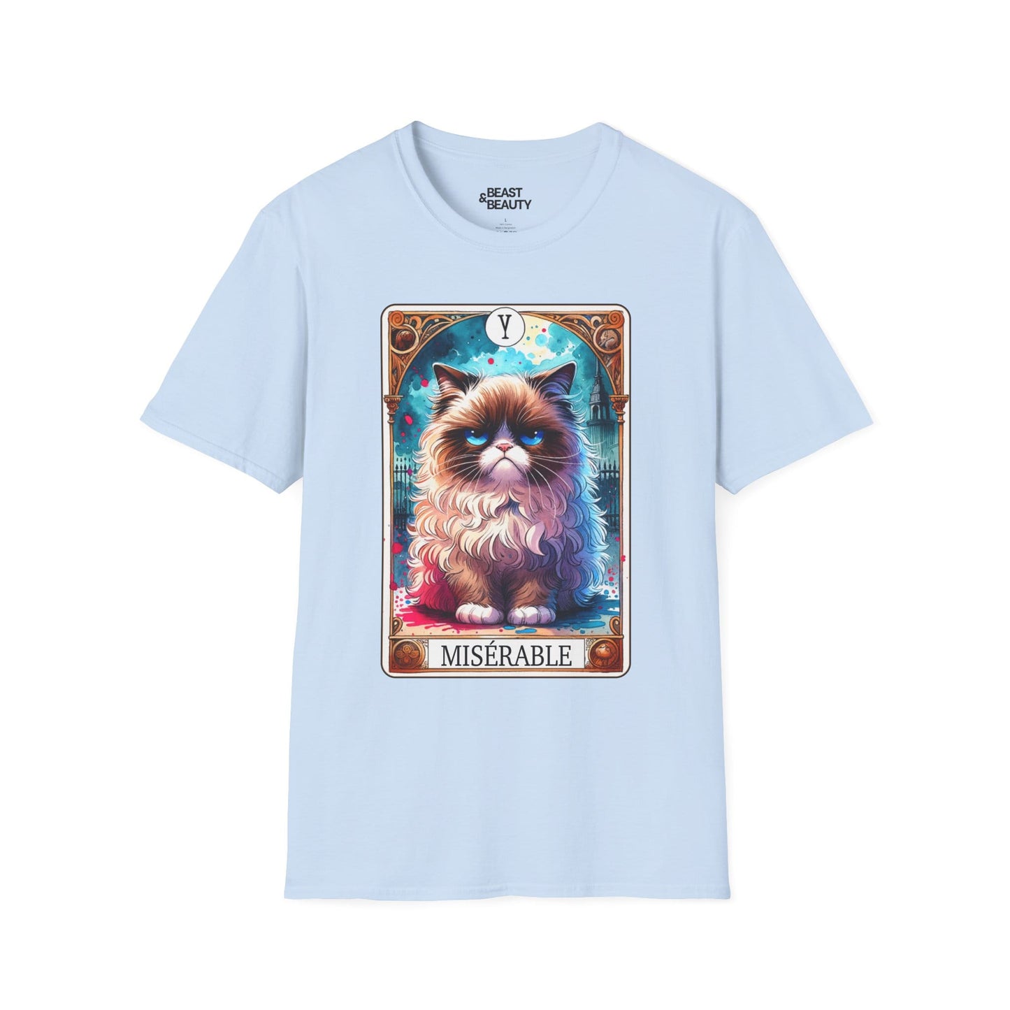 Miserable Grumpy Cat Tarot T-Shirt Light Blue / S gift_idea unique_gift personalised_gift