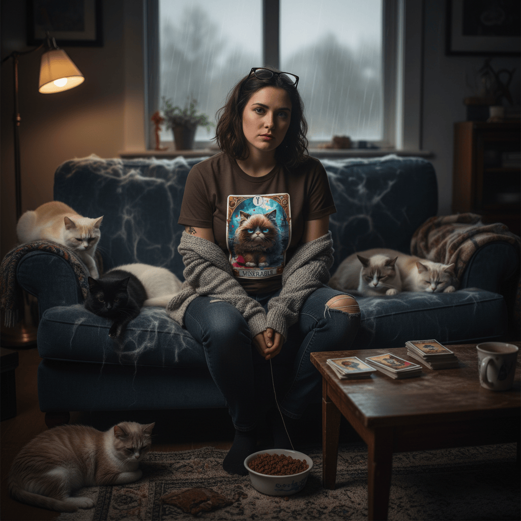 Miserable Grumpy Cat Tarot T-Shirt gift_idea unique_gift personalised_gift