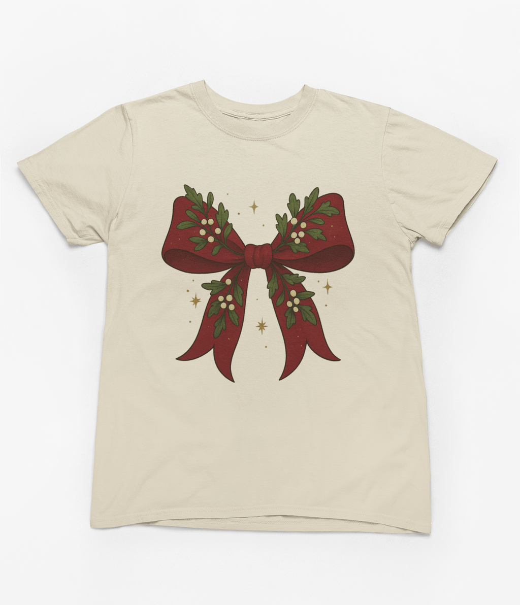 Beast and Beauty T-Shirt / 3XL (Adult) / Beige Mistletoe Coquette Bow Christmas Sweatshirt – Vintage Red Festive Jumper