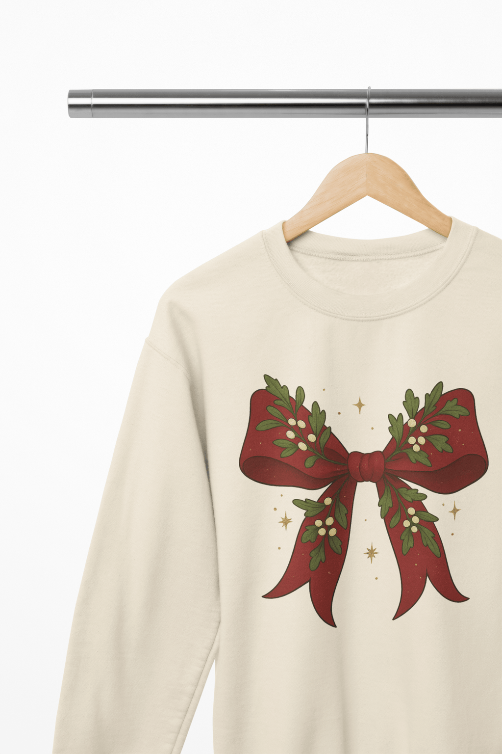 Beast and Beauty Sweatshirt / 3XL (Adult) / Beige Mistletoe Coquette Bow Christmas Sweatshirt – Vintage Red Festive Jumper