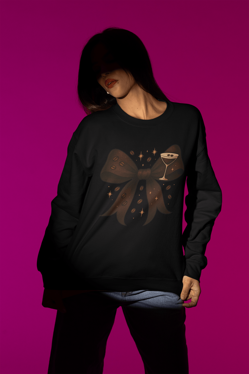 Beast and Beauty Mistletoe Coquette Bow Christmas Sweatshirt – Vintage Red Festive Jumper