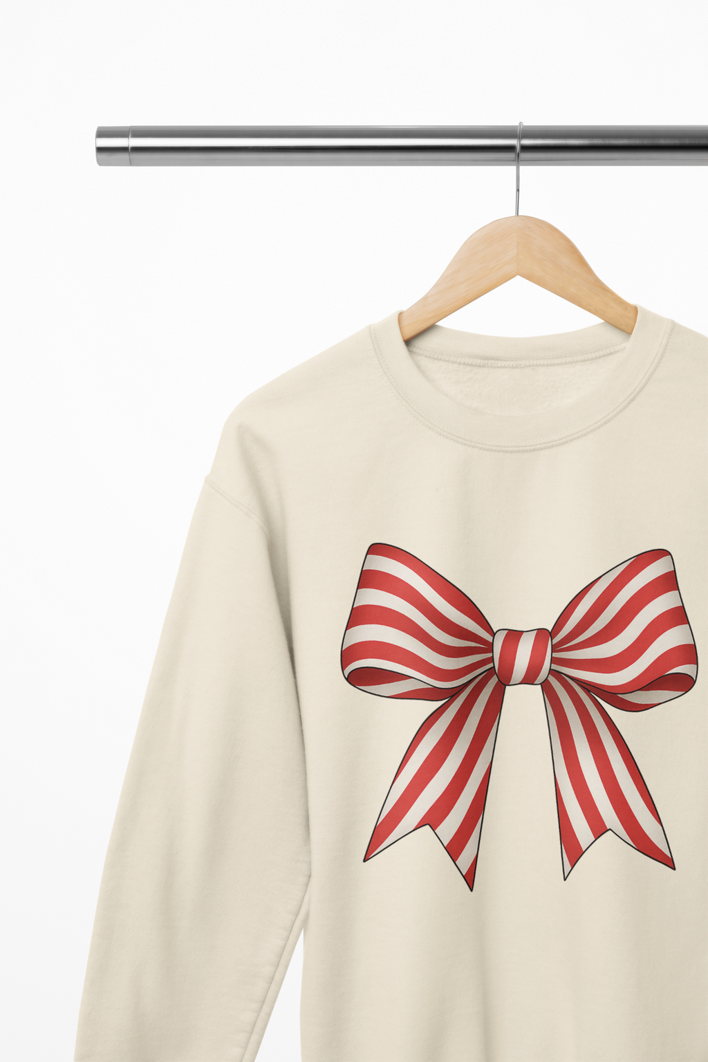 Candy Cane Stripe Coquette Bow Christmas Sweatshirt or T-Shirt – Festive Gift UK