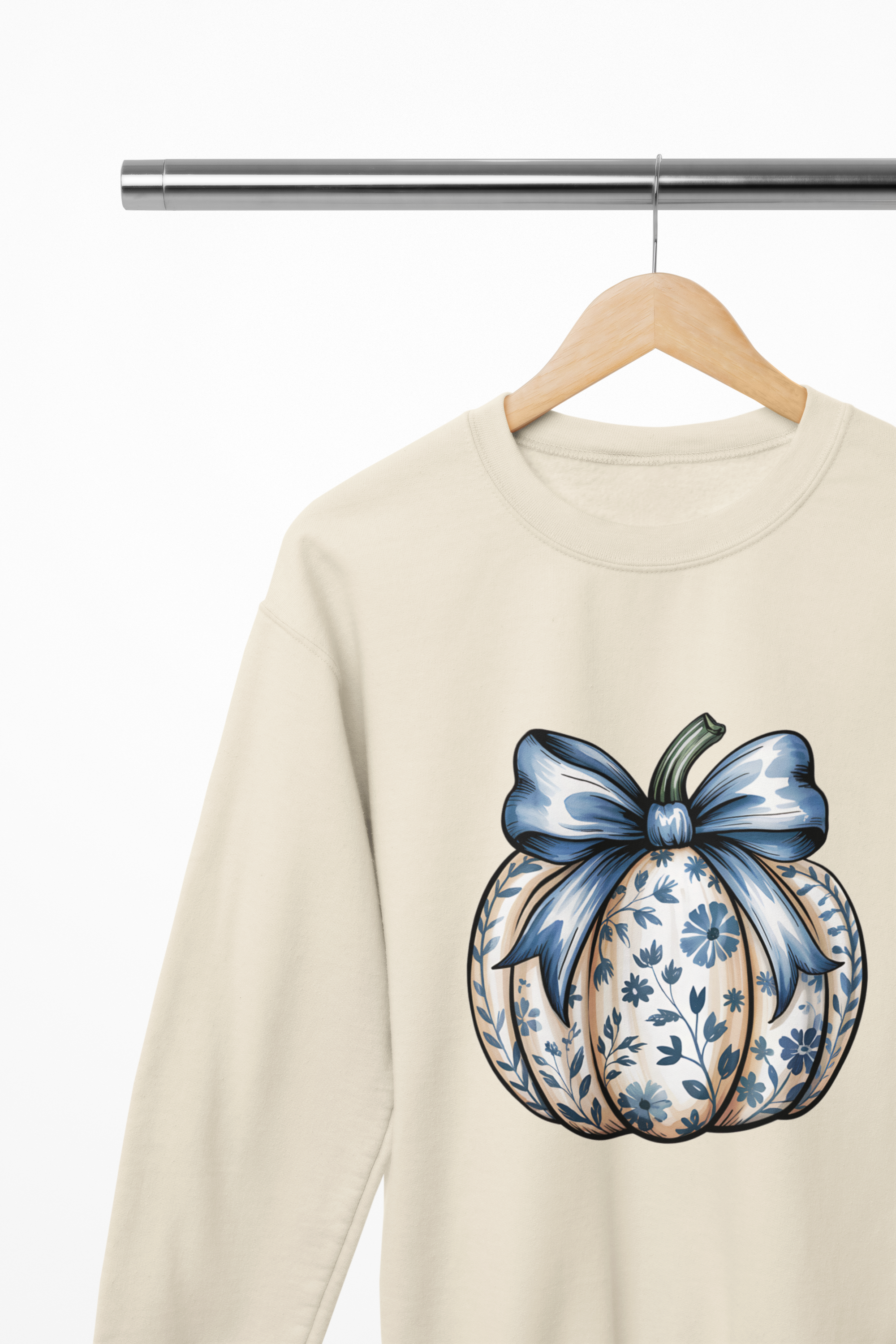 Blue Floral Pumpkin Sweatshirt | Elegant Autumn Coquette Jumper