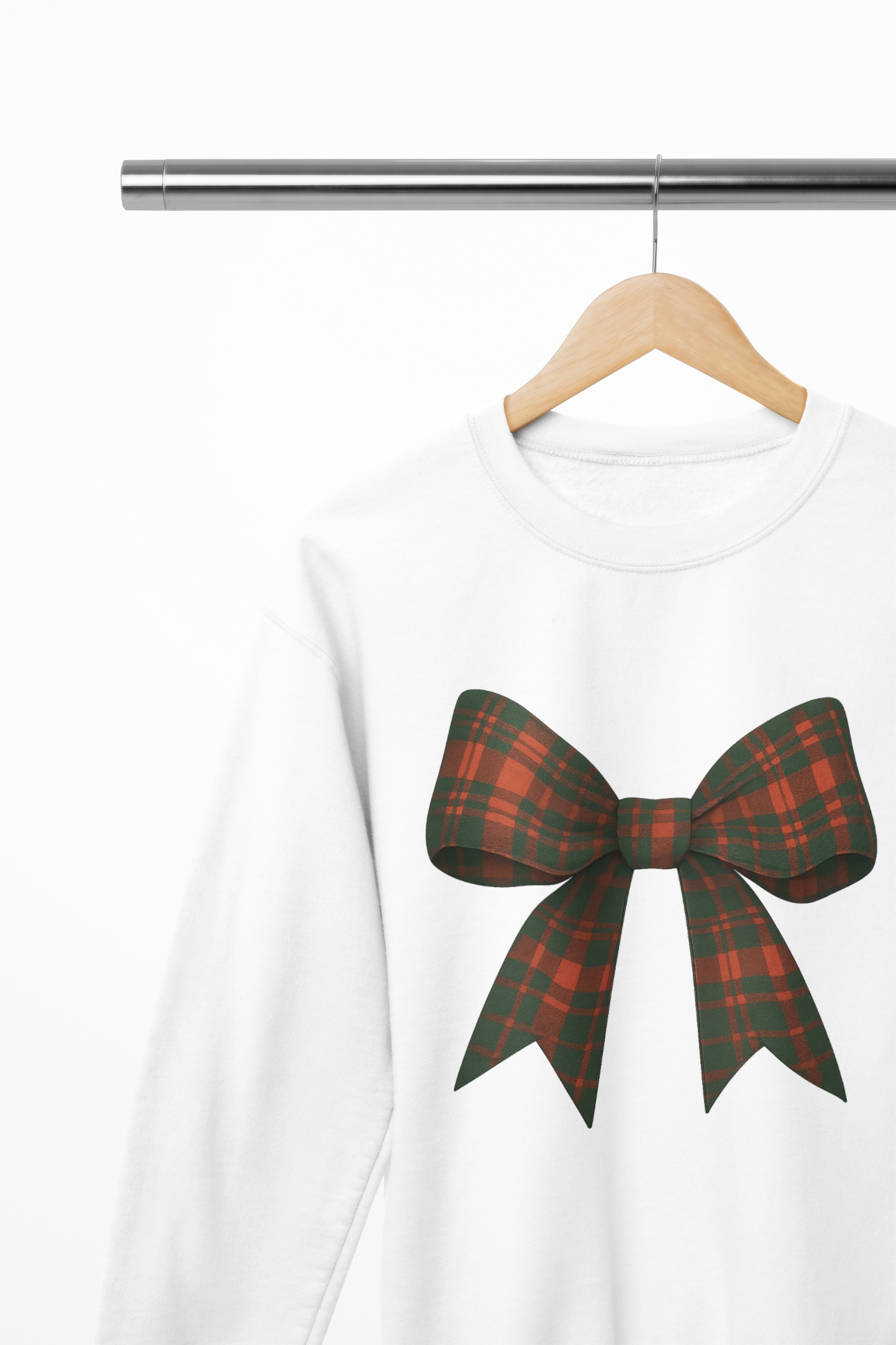 Tartan Coquette Christmas Bow Sweatshirt – Cottagecore Xmas Jumper