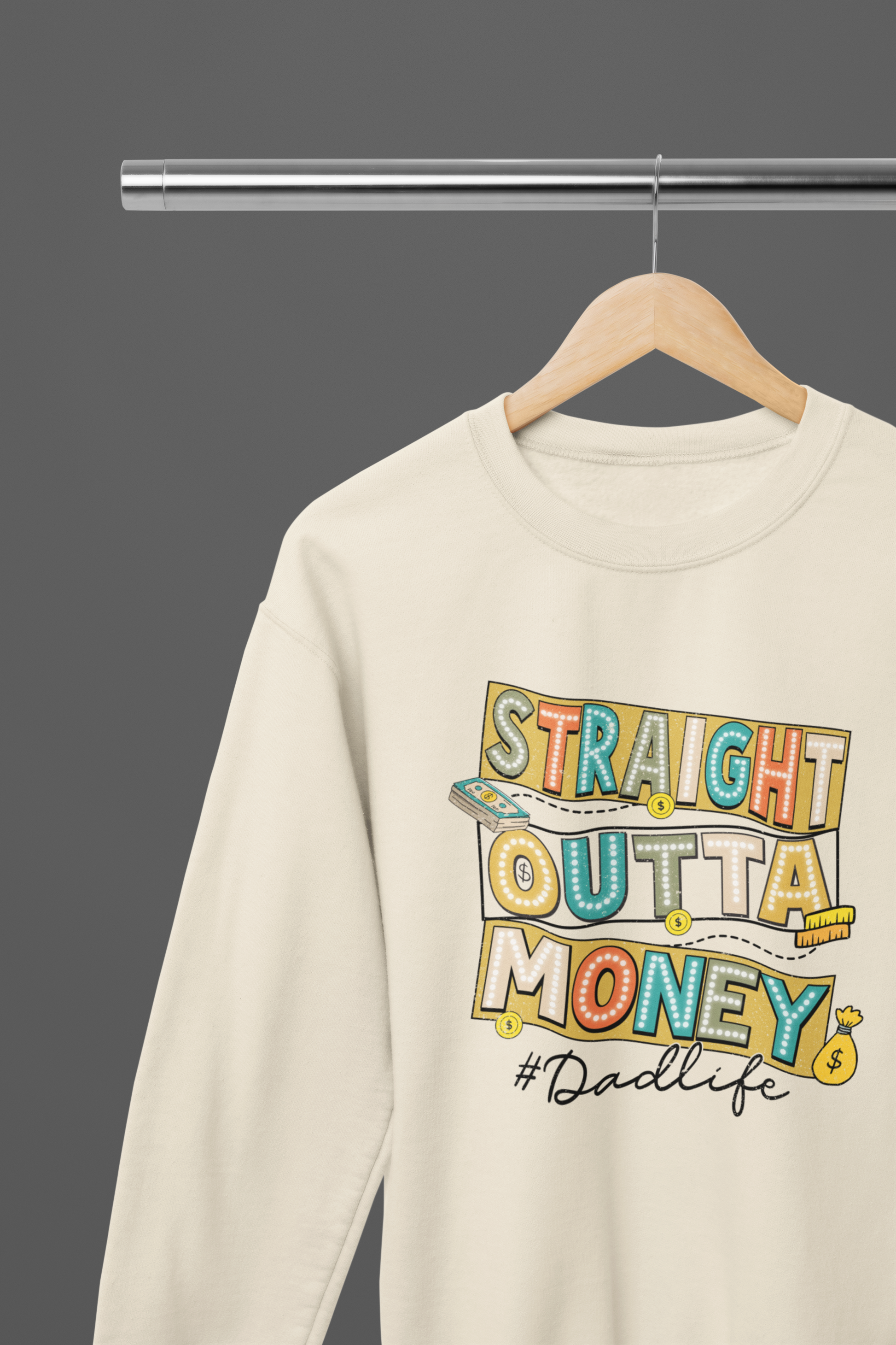 Straight Outta Money T-Shirt / Sweatshirt – Funny Retro Neon Style Graphic