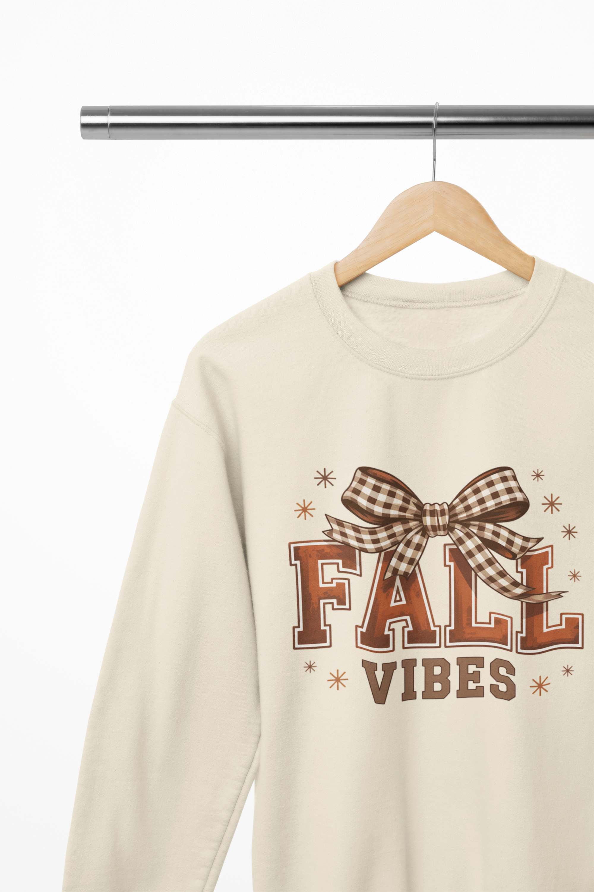 Fall Vibes Sweatshirt | Gingham Bow Cozy Autumn Jumper