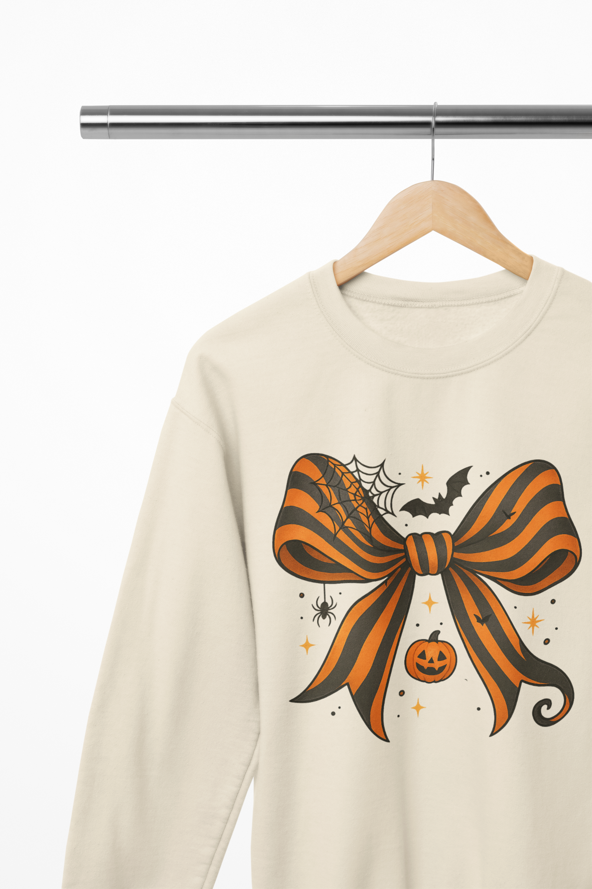 Halloween Coquette Bow Sweatshirt & T-Shirt – Pumpkin, Spider & Bat Design