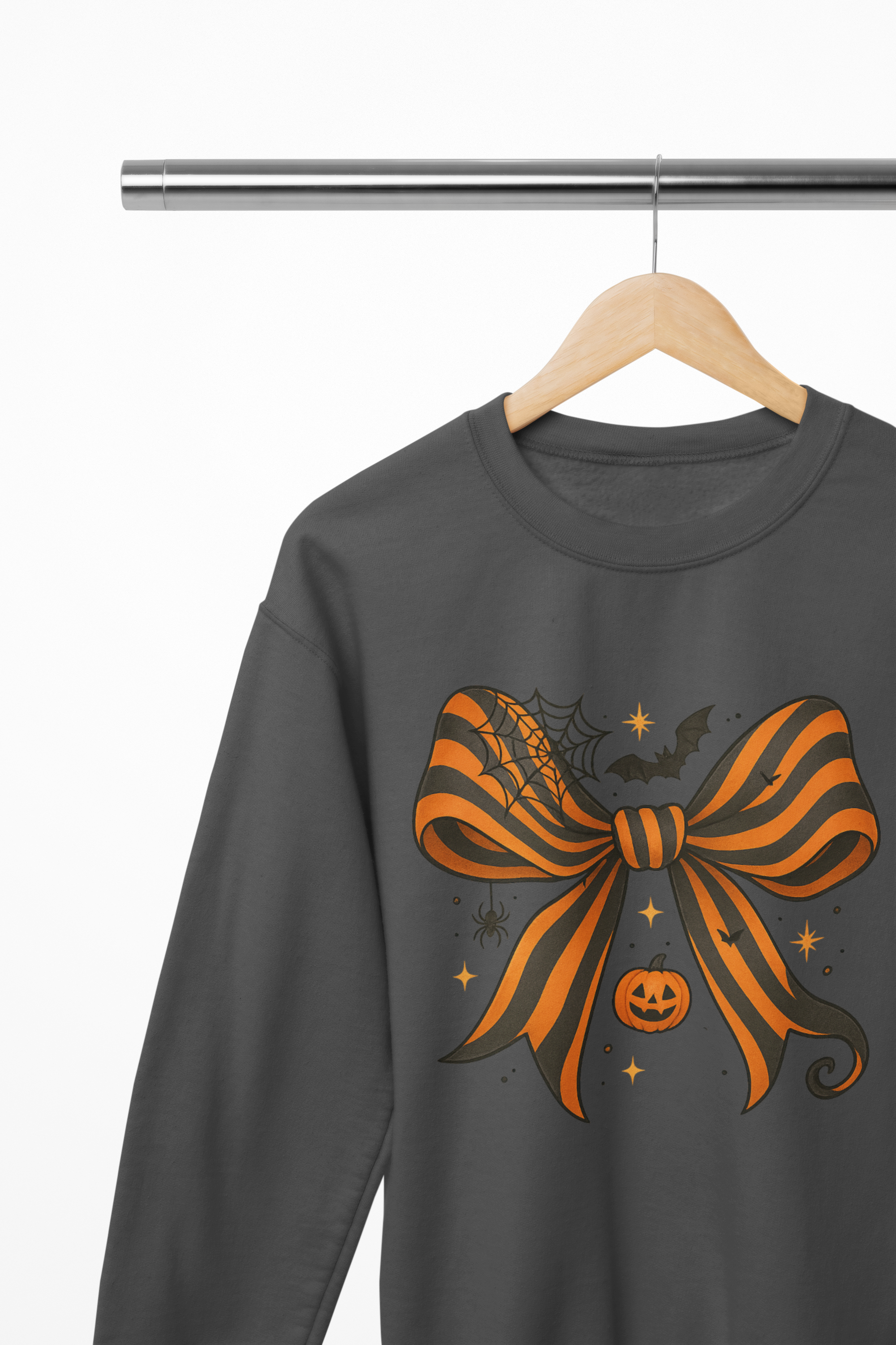 Halloween Coquette Bow Sweatshirt & T-Shirt – Pumpkin, Spider & Bat Design