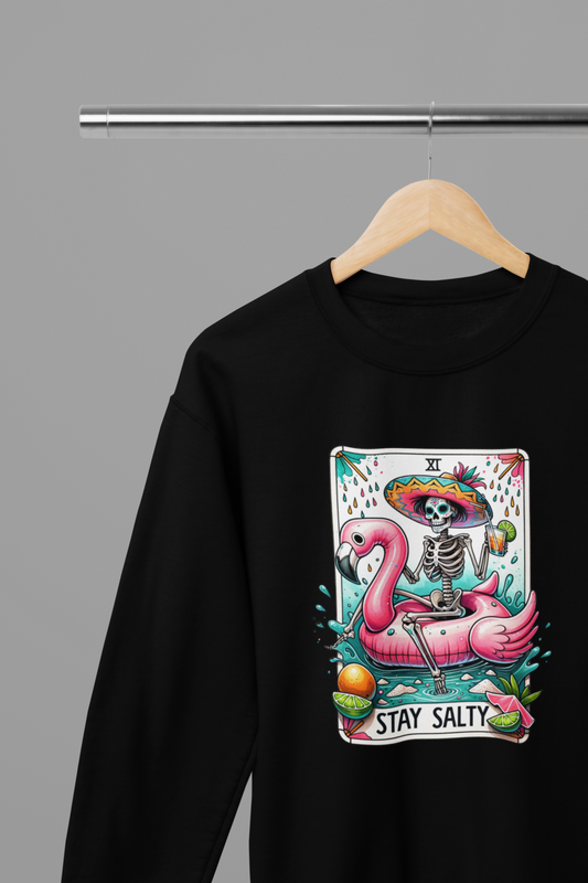 Stay Salty Skeleton Flamingo Funny Tarot Sweatshirt