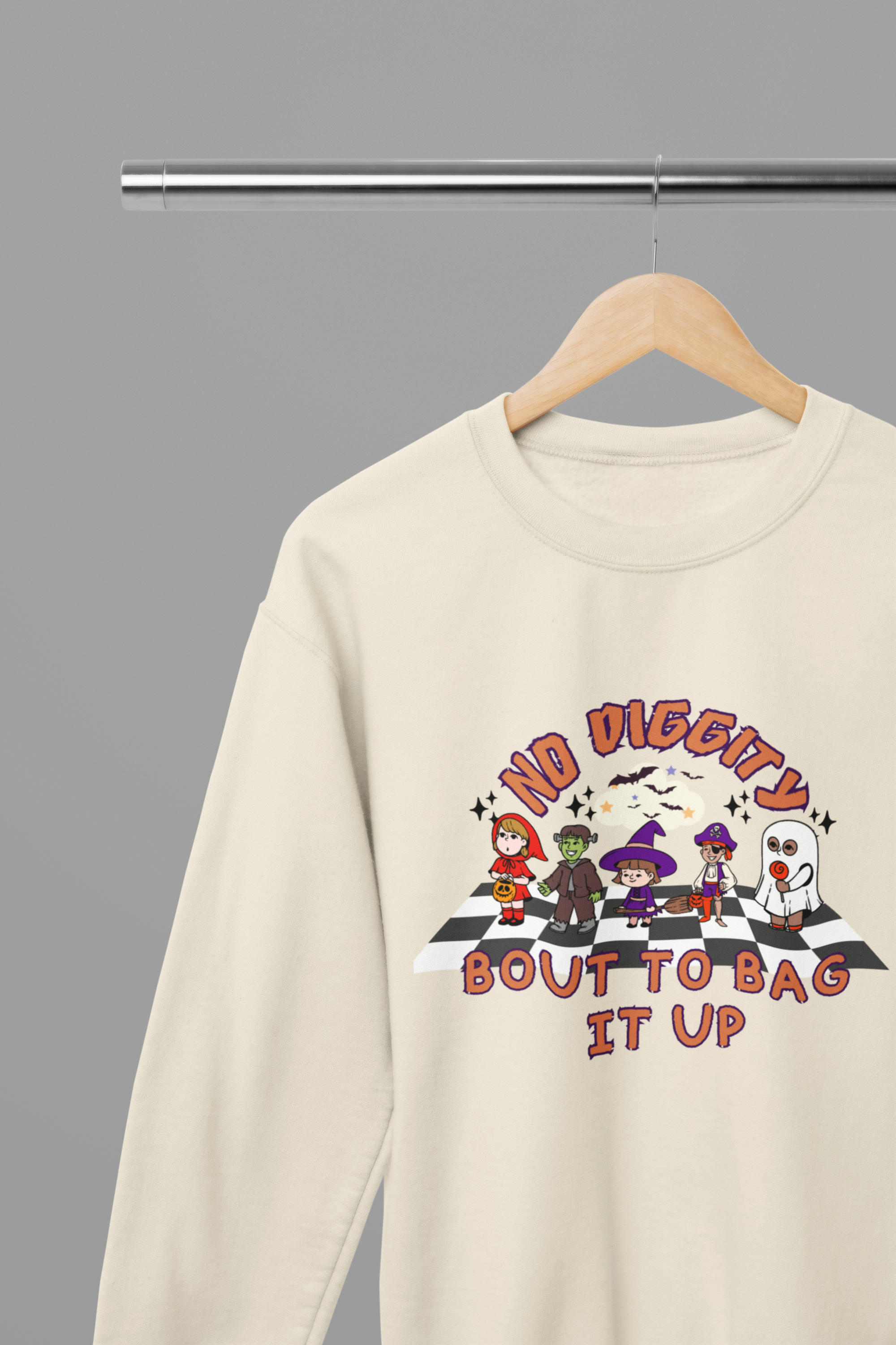 Funny Halloween Sweatshirt & T-Shirt | No Diggity Bout To Bag It Up