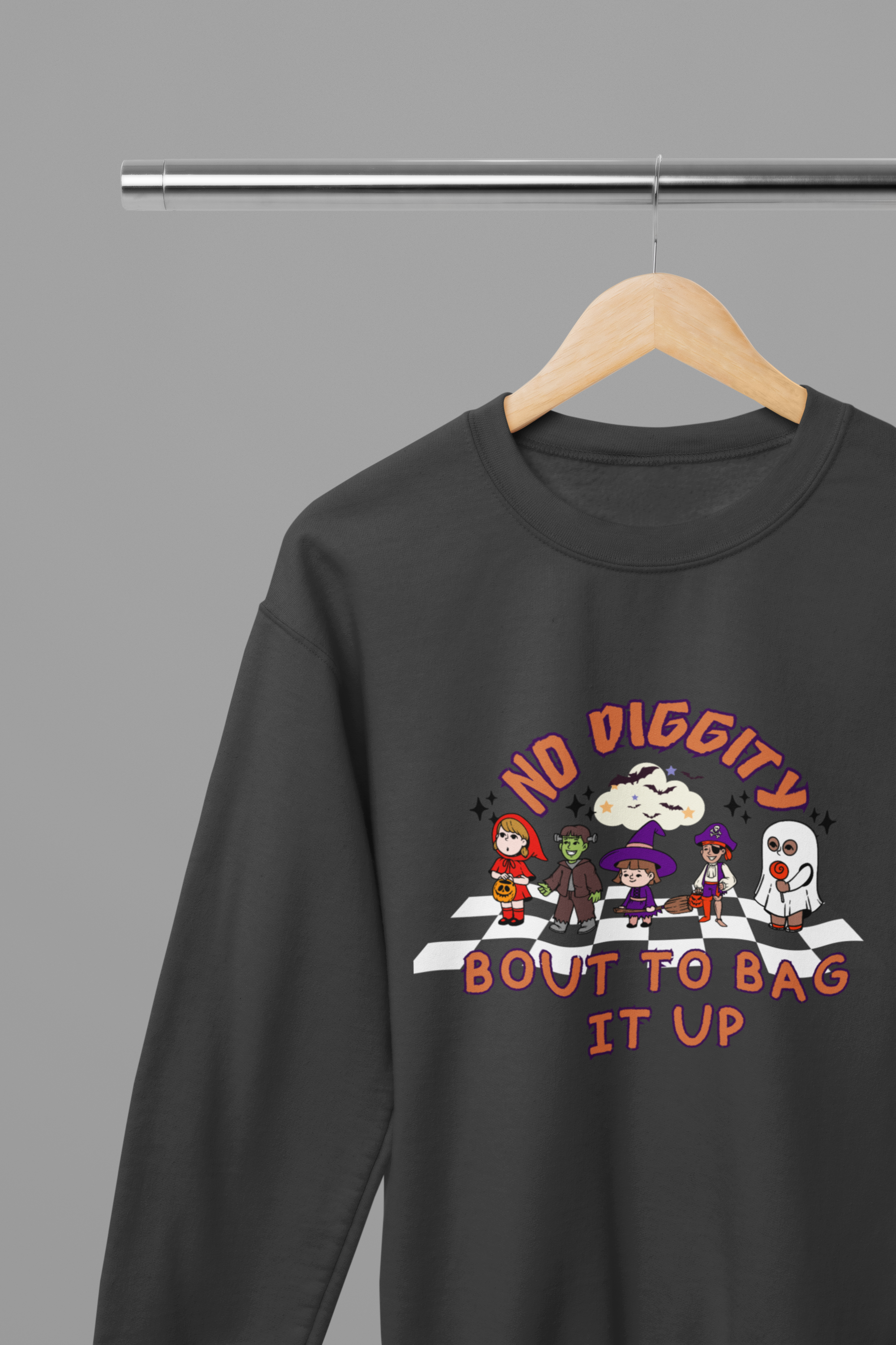 Funny Halloween Sweatshirt & T-Shirt | No Diggity Bout To Bag It Up