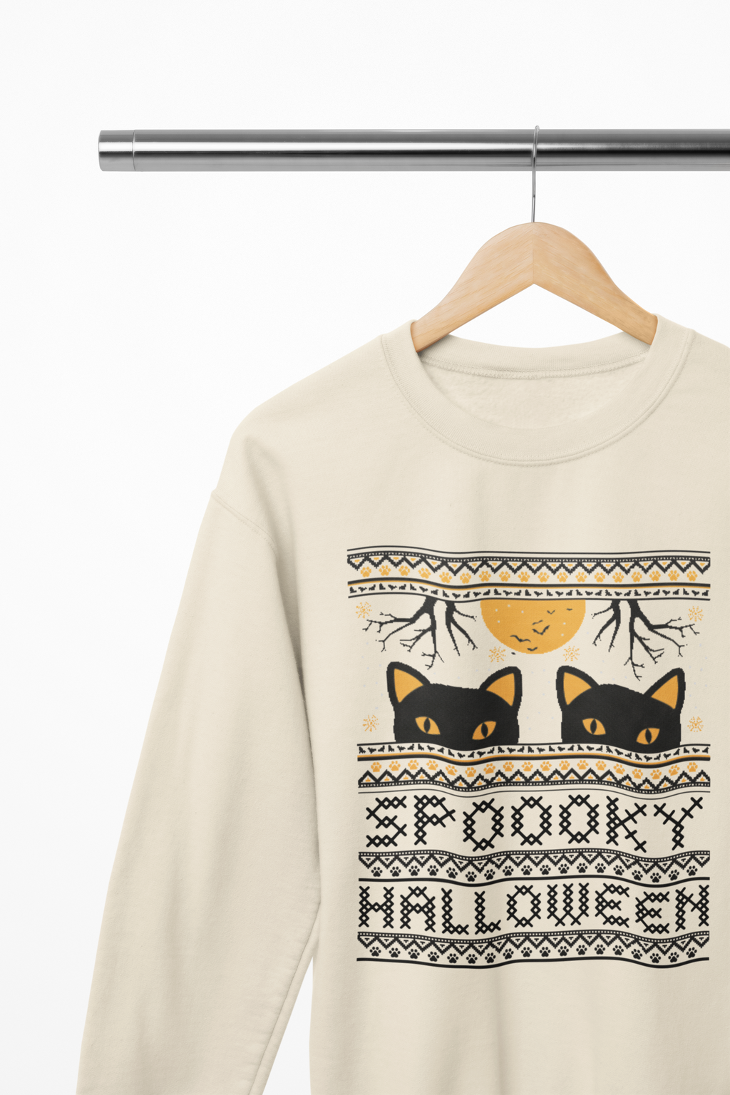 Spooky Halloween Cat Sweatshirt & T-Shirt | Ugly Sweater Style