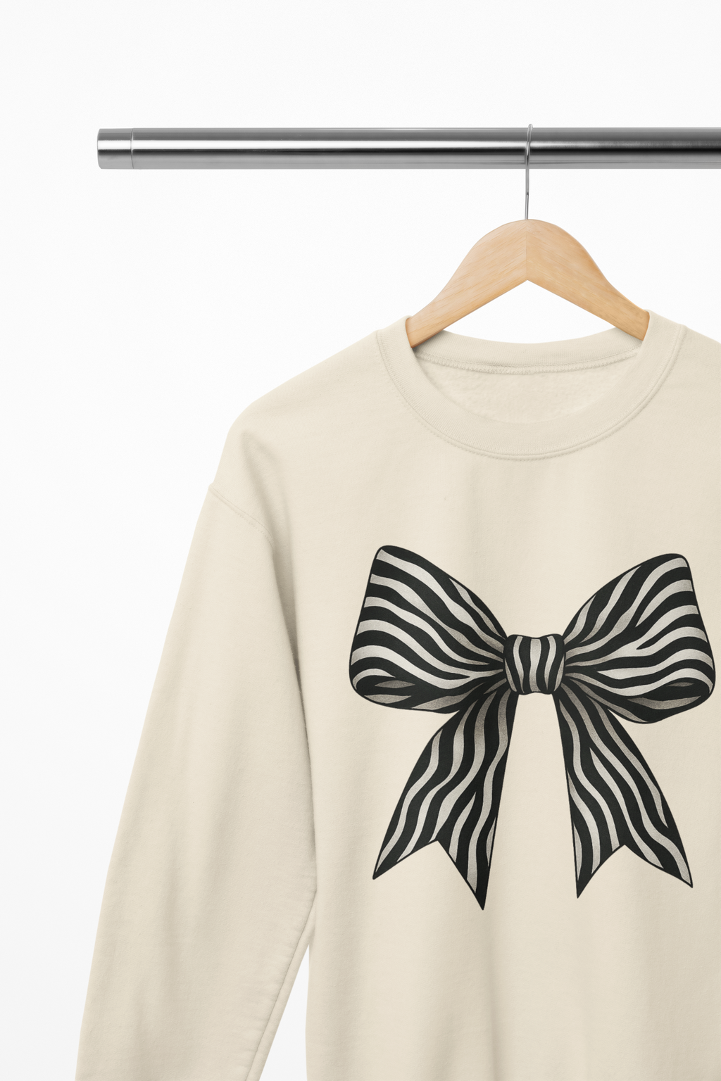 Zebra Coquette Bow Sweatshirt – Monochrome Animal Print Jumper