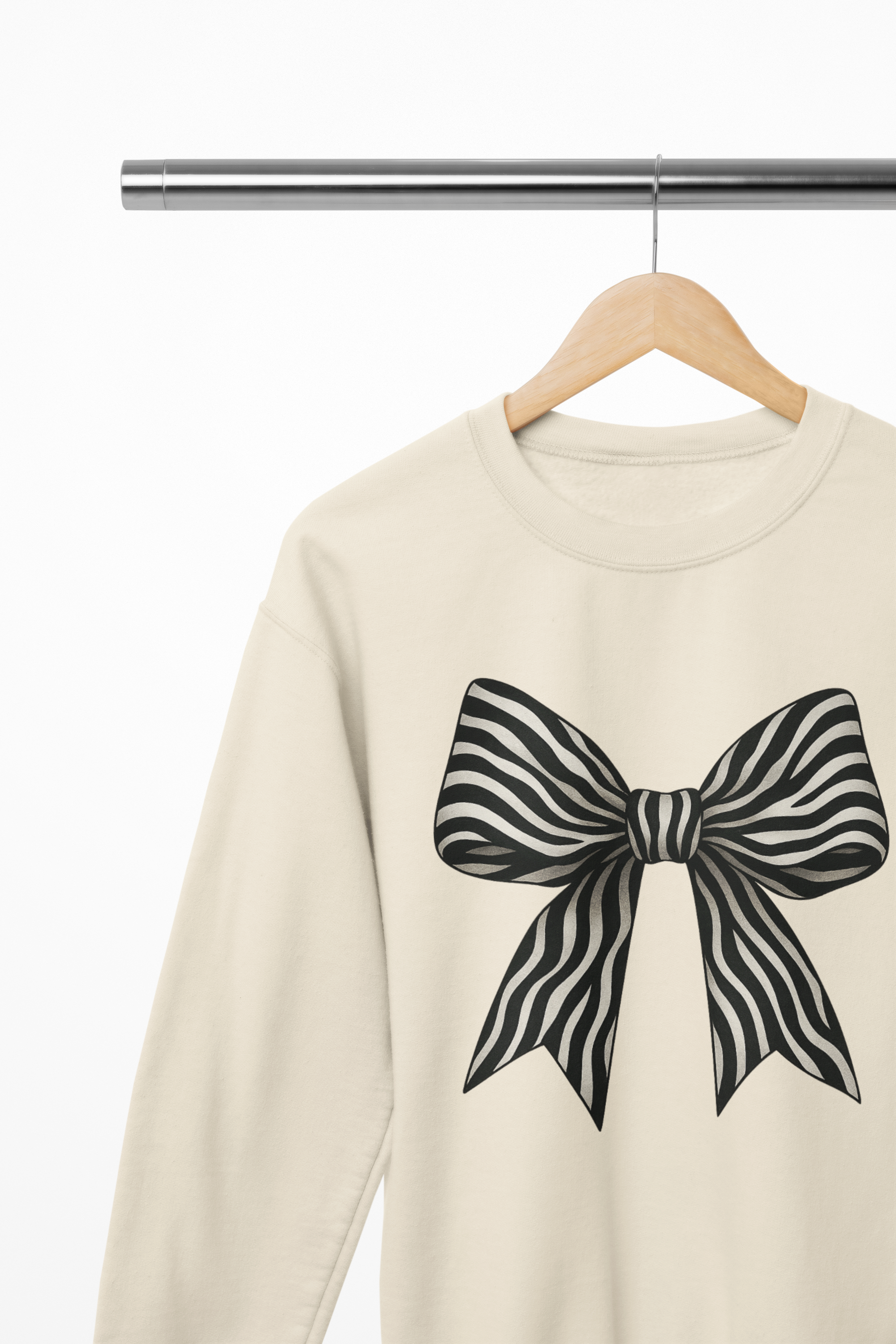Zebra Coquette Bow Sweatshirt – Monochrome Animal Print Jumper