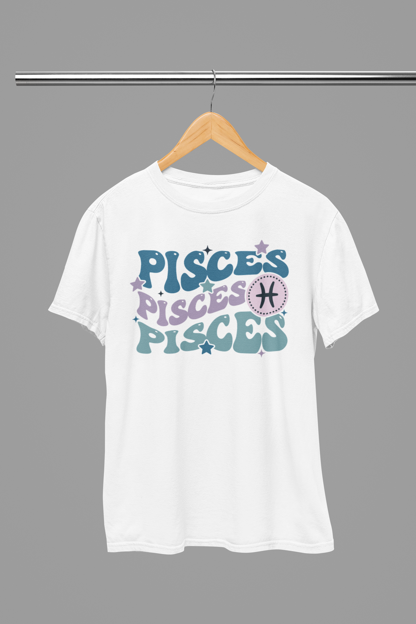 PISCES Zodiac Fun Colour Font T-Shirt