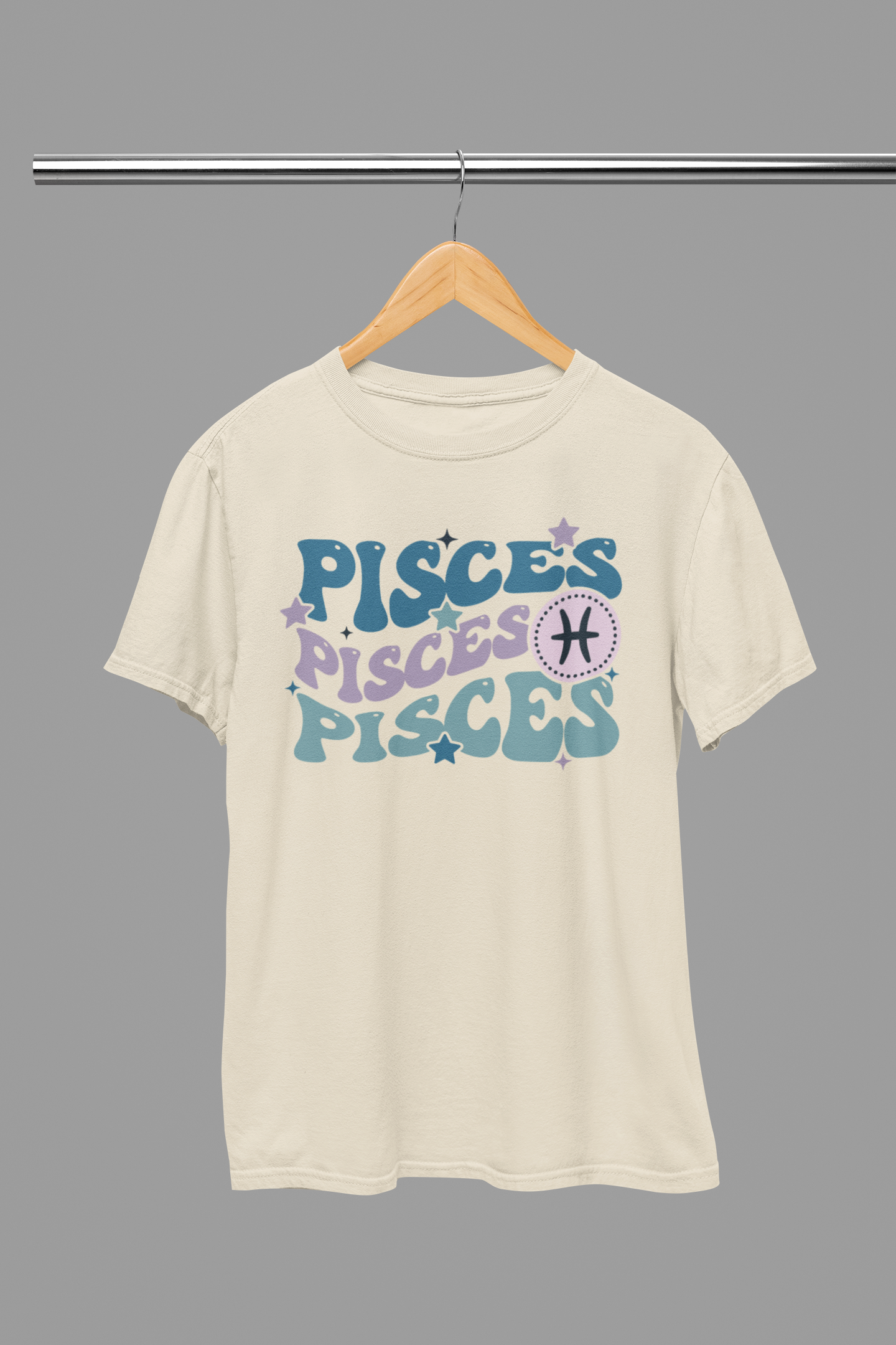 PISCES Zodiac Fun Colour Font T-Shirt