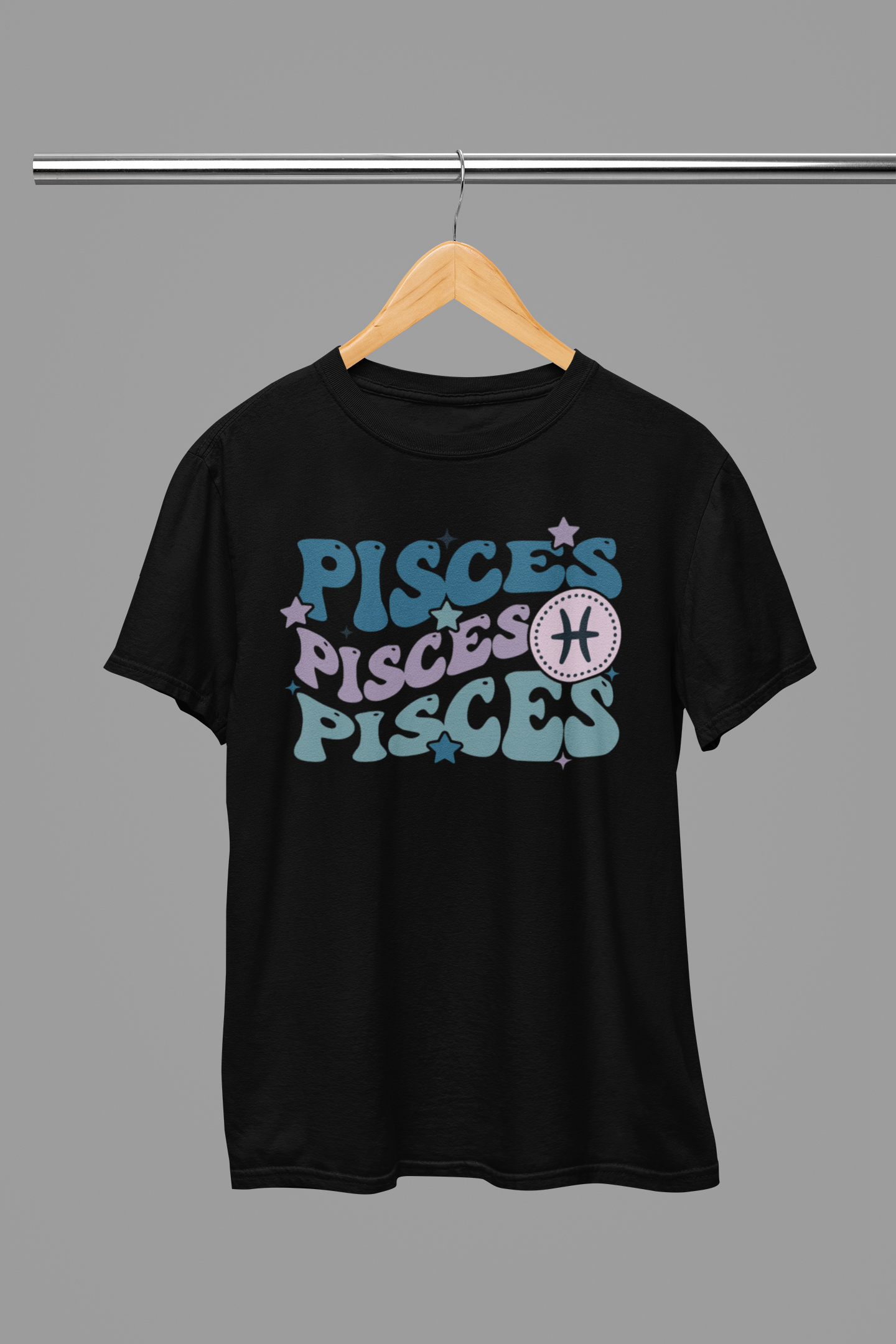 PISCES Zodiac Fun Colour Font T-Shirt