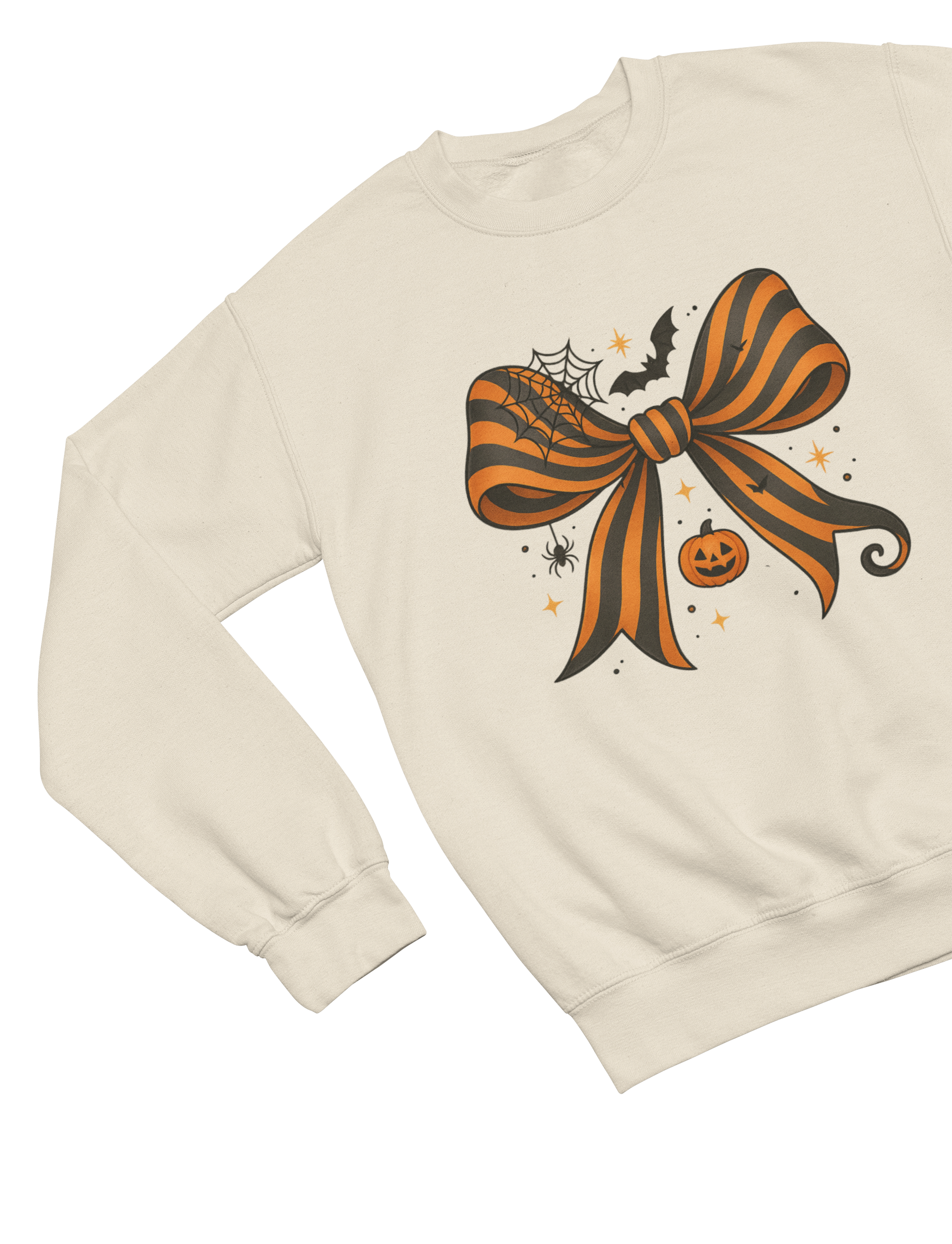 Halloween Coquette Bow Sweatshirt & T-Shirt – Pumpkin, Spider & Bat Design