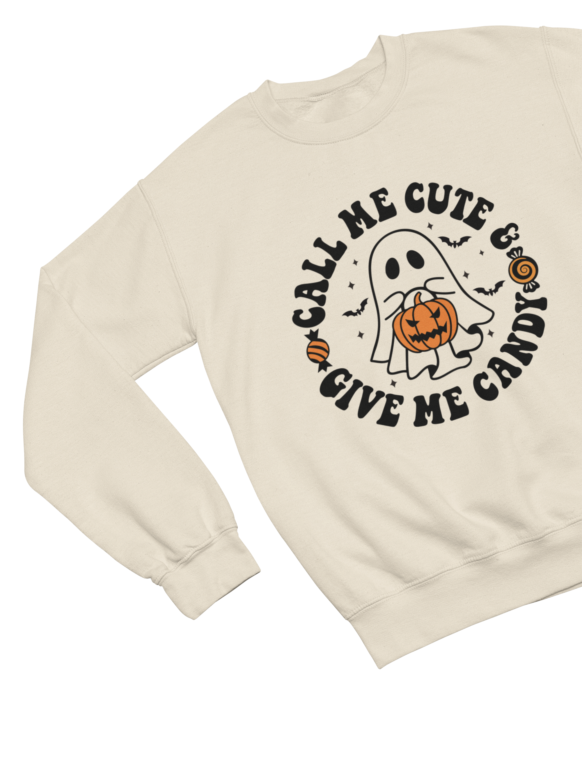 Call Me Cute & Give Me Candy Ghost Halloween Sweatshirt & T-Shirt