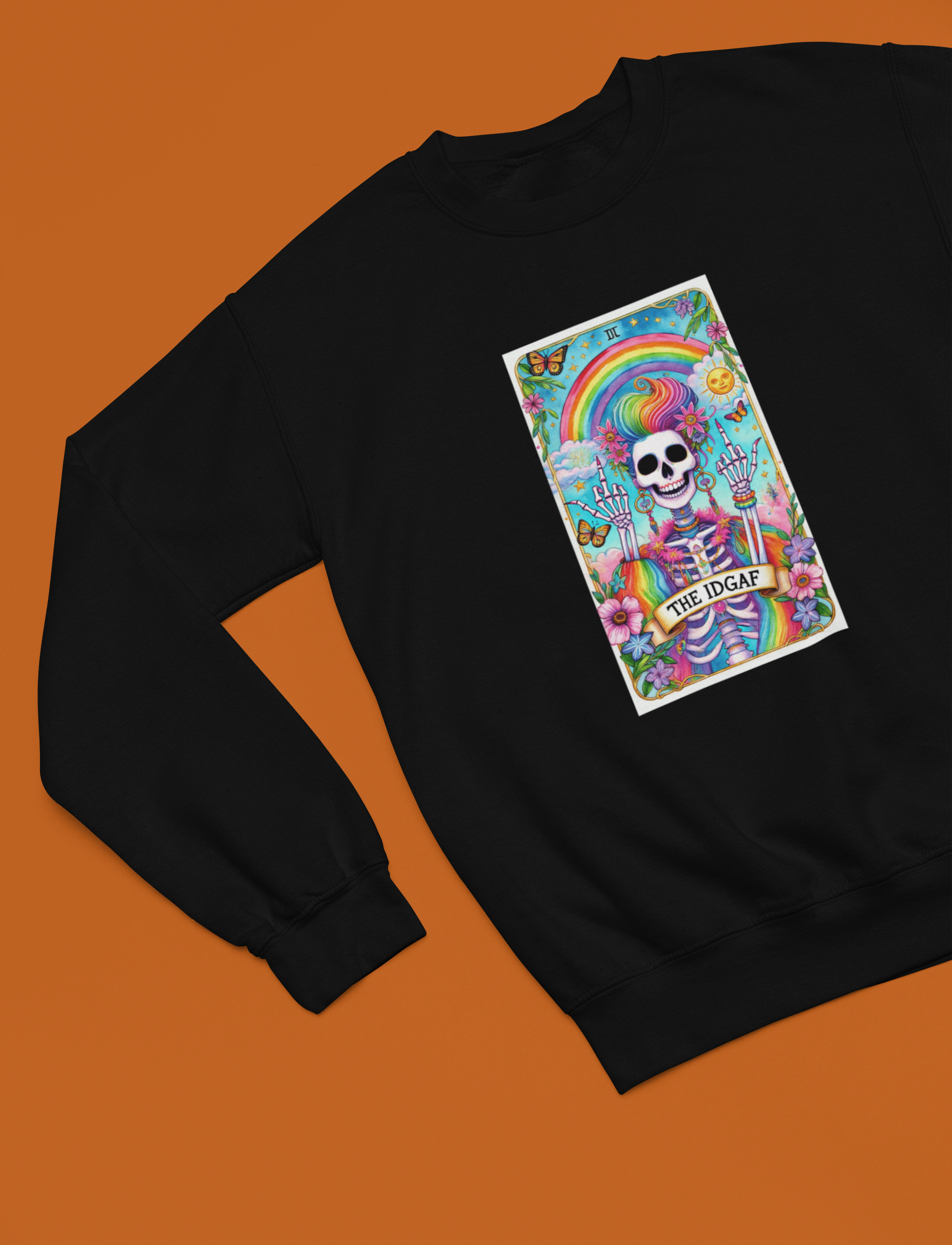 IDGAF Tarot Card Shirt & Sweatshirt | Funny Halloween Skeleton Tee