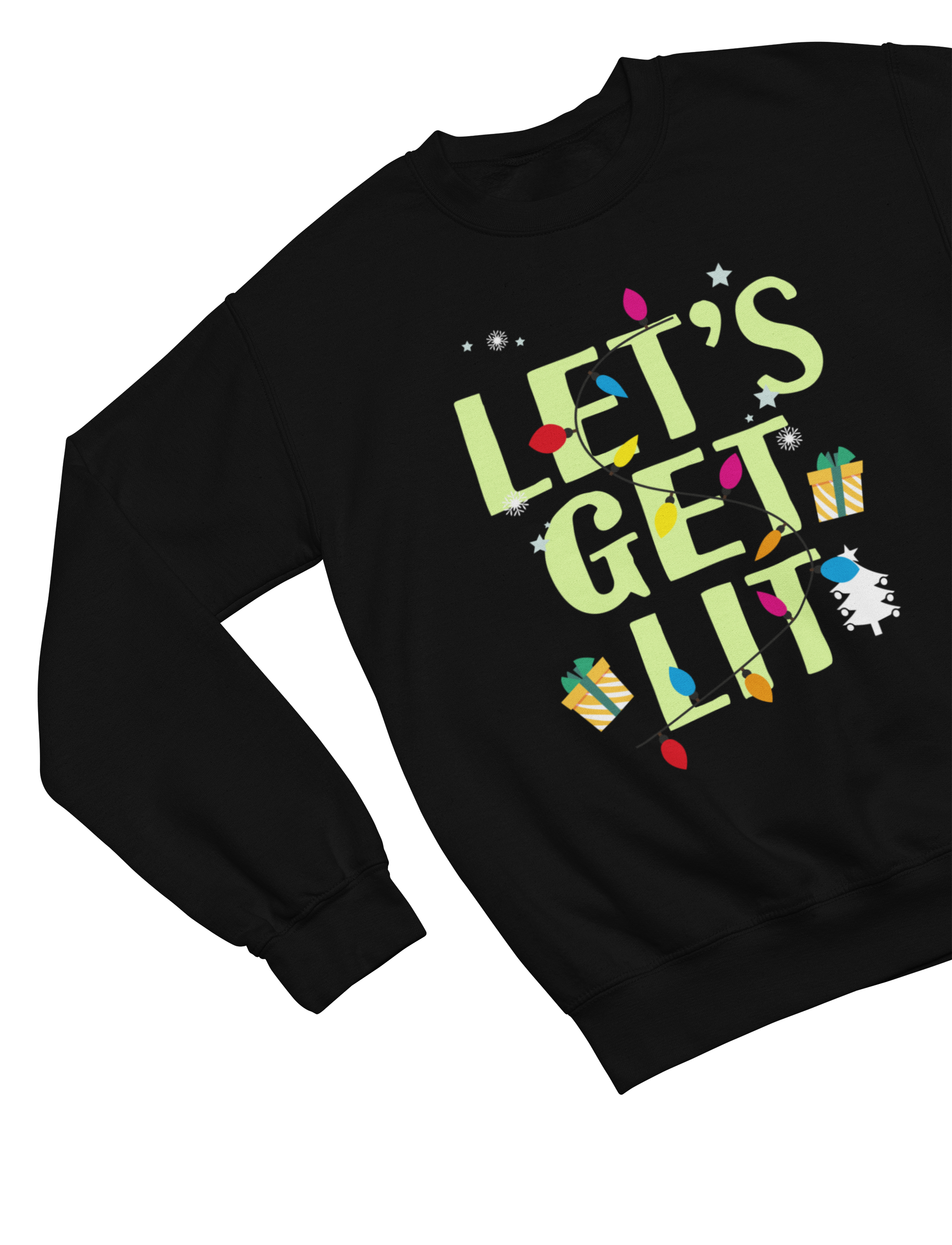 Let’s Get Lit Christmas Sweatshirt – Funny Holiday Lights Jumper
