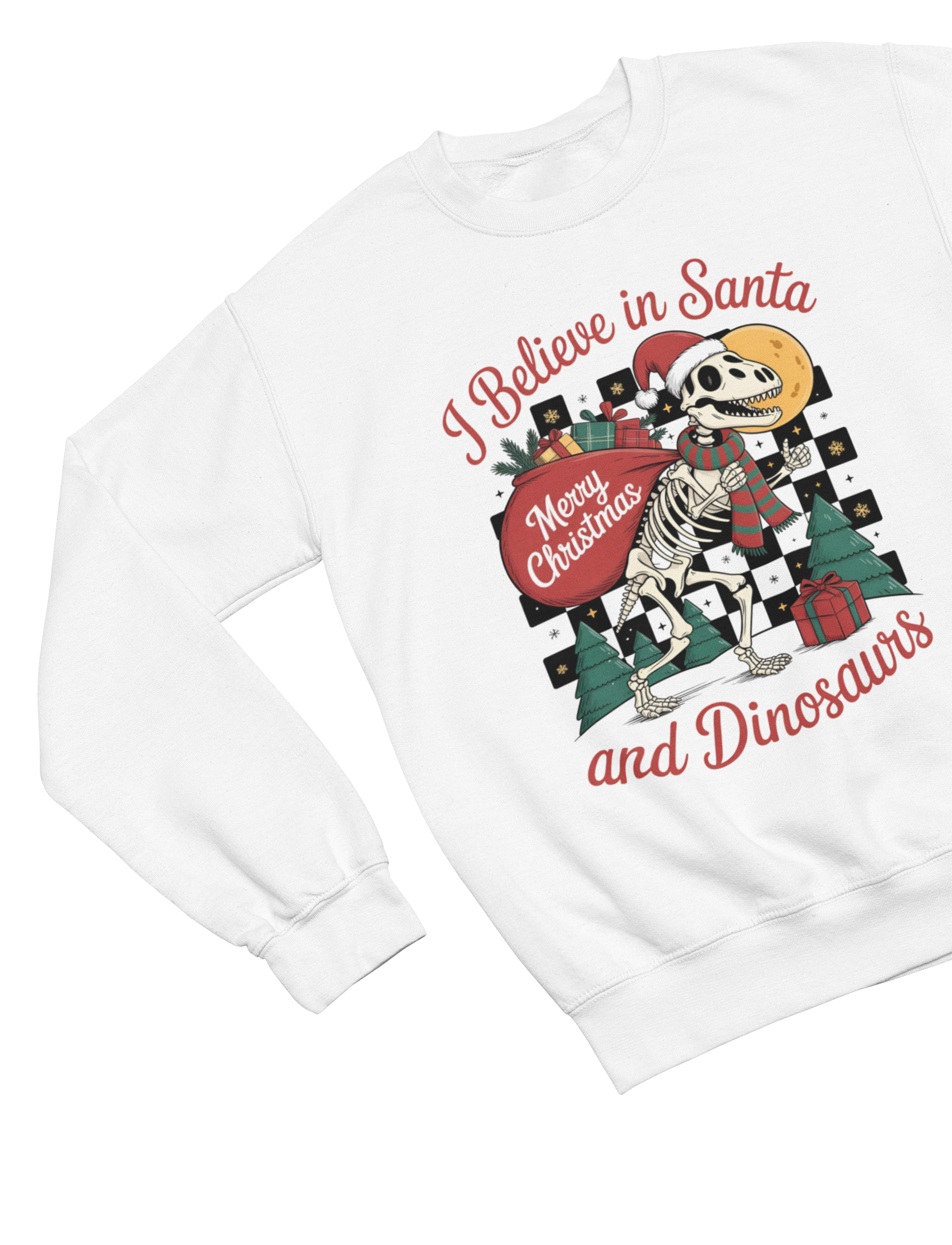 Santa & Dinosaurs Christmas Jumper – Funny Adult Xmas Sweatshirt