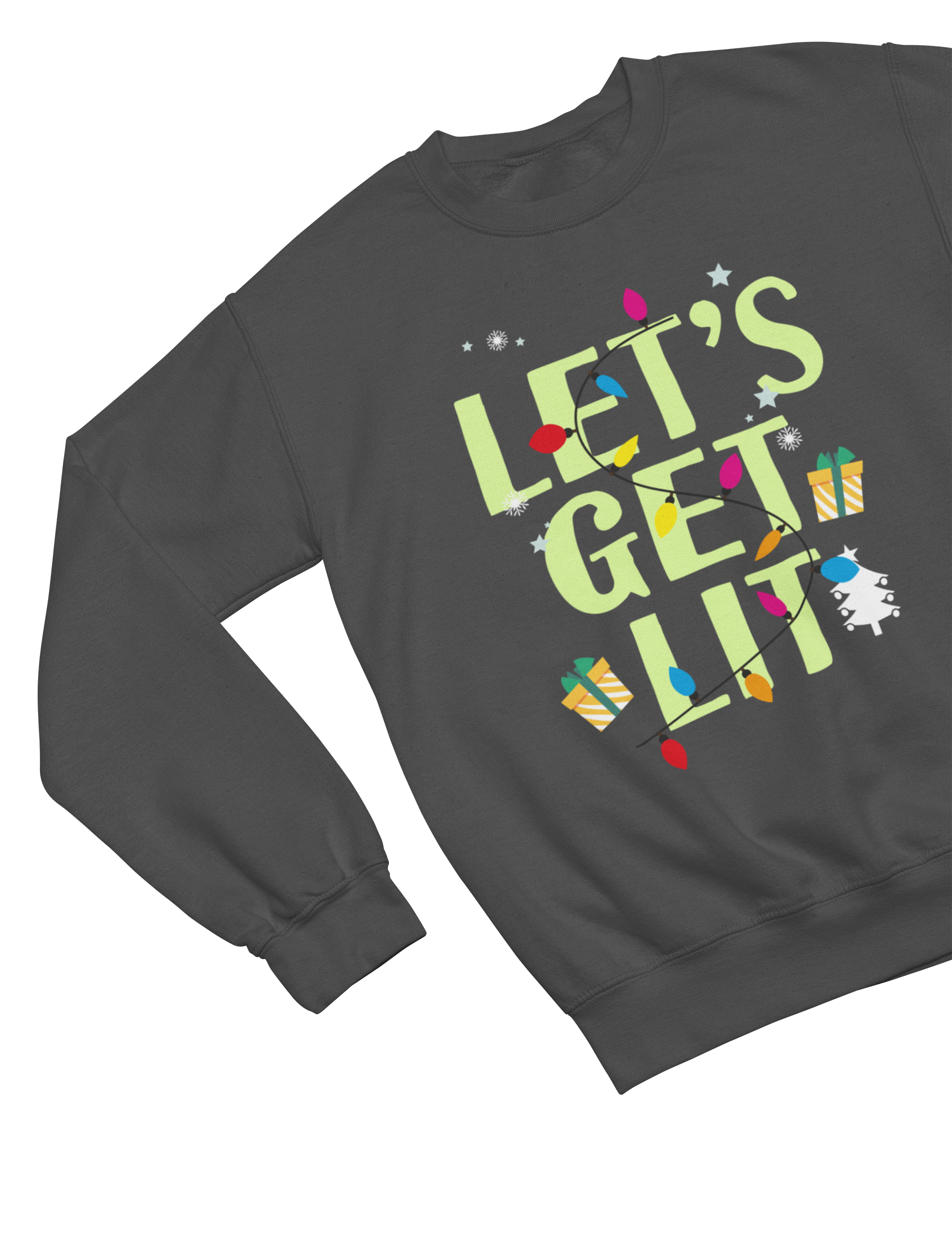 Let’s Get Lit Christmas Sweatshirt – Funny Holiday Lights Jumper