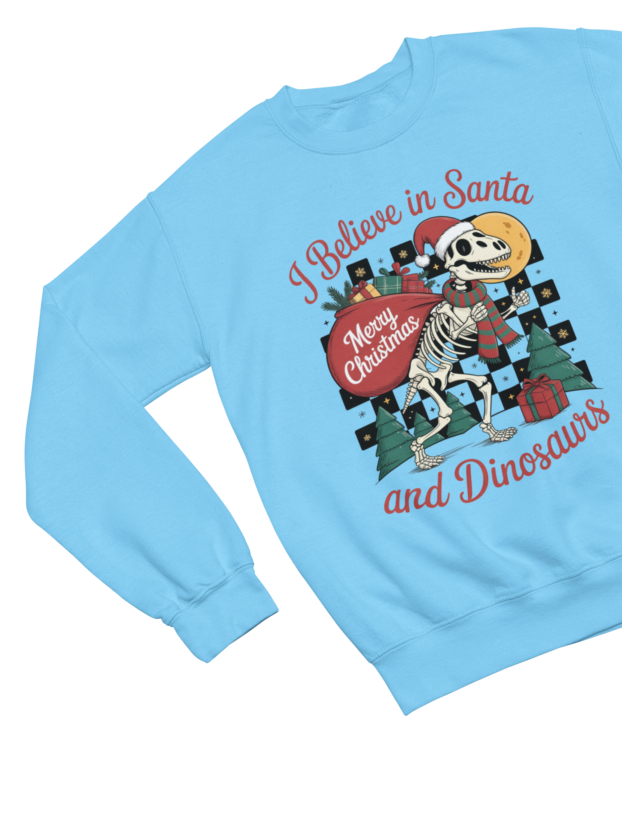Santa & Dinosaurs Christmas Jumper – Funny Adult Xmas Sweatshirt