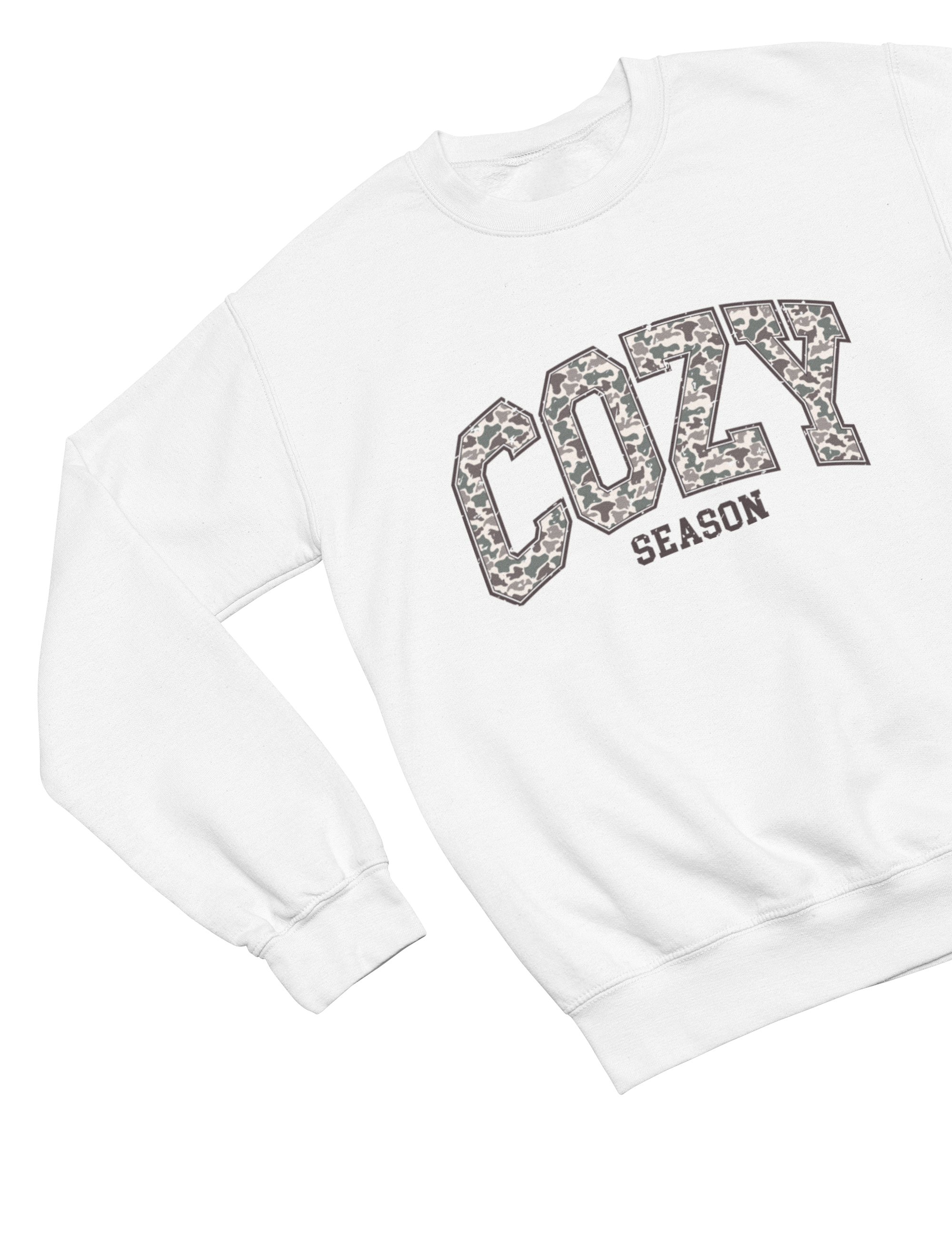 Cozy Season Sweatshirt | Varsity Camo Print Autumn Jumper