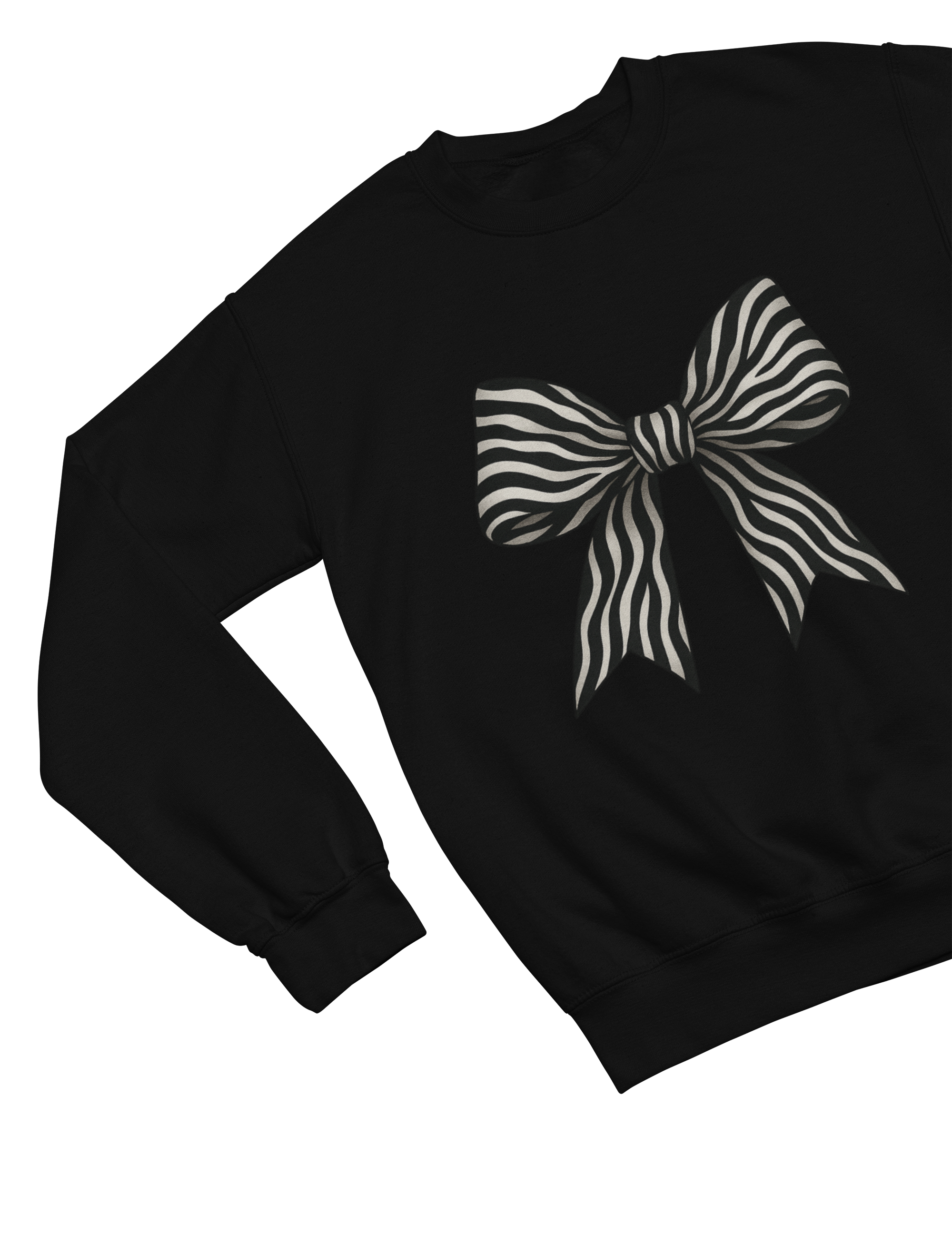 Zebra Coquette Bow Sweatshirt – Monochrome Animal Print Jumper