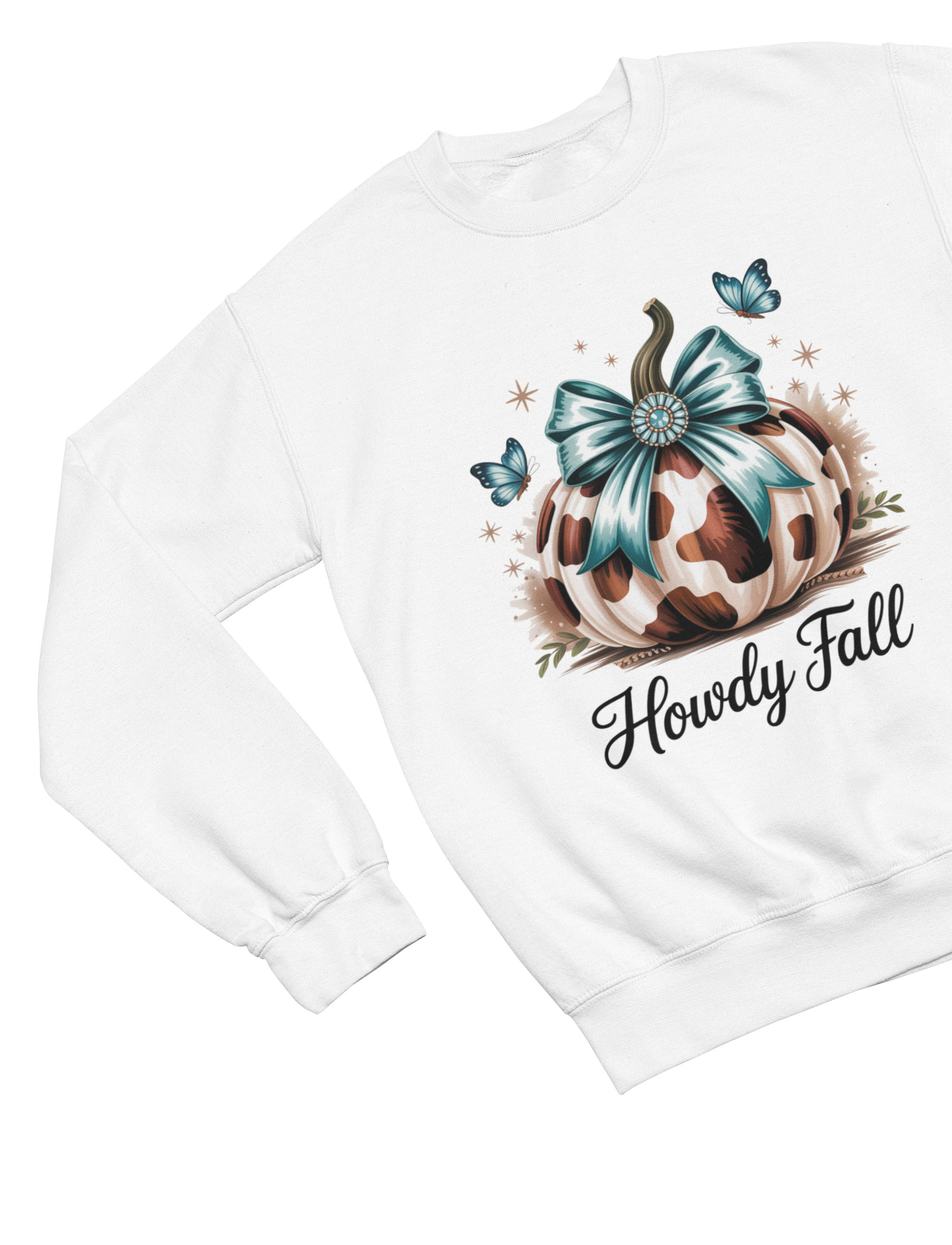 Howdy Fall Sweatshirt | Cow Print Pumpkin Autumn Jumper