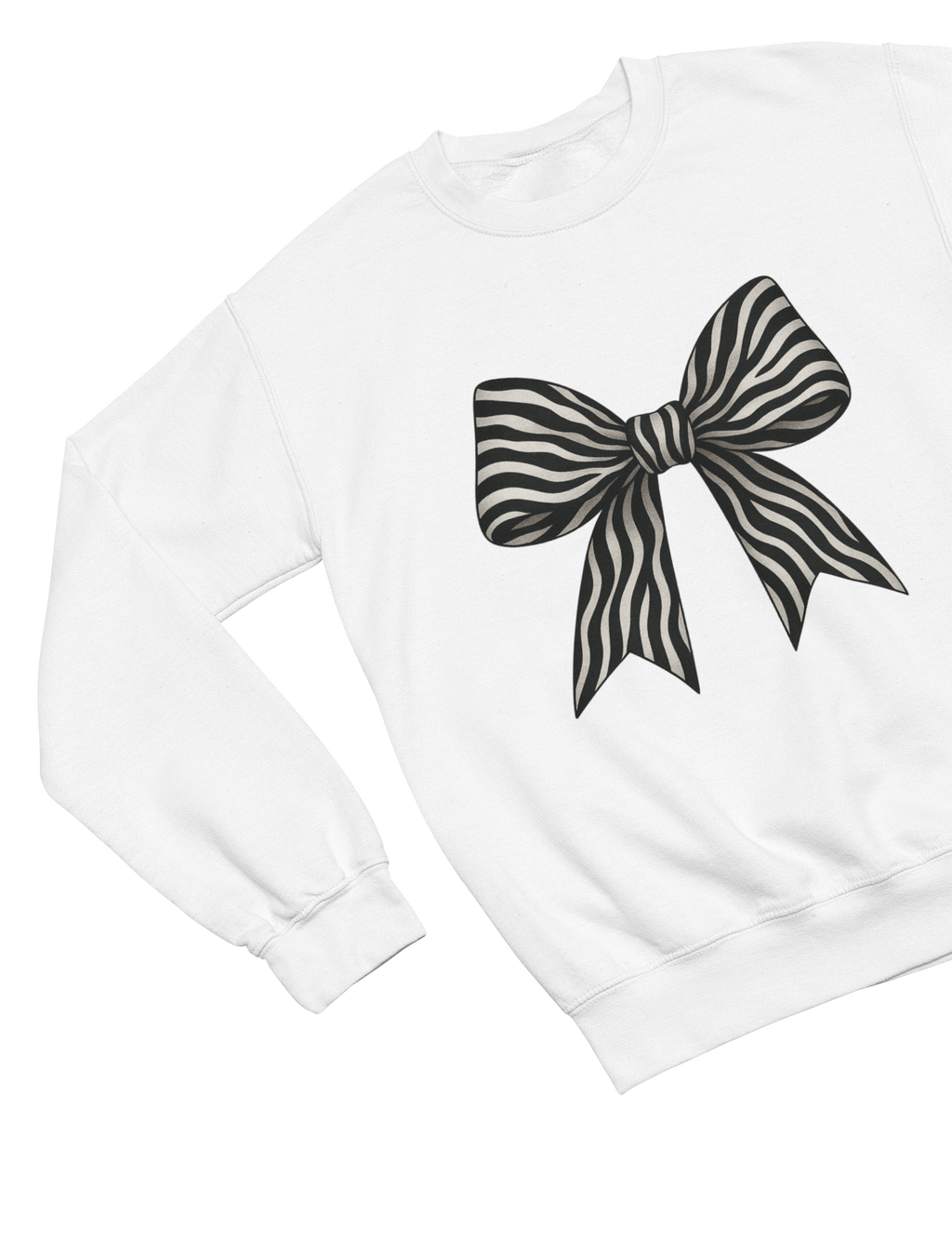 Zebra Coquette Bow Sweatshirt – Monochrome Animal Print Jumper