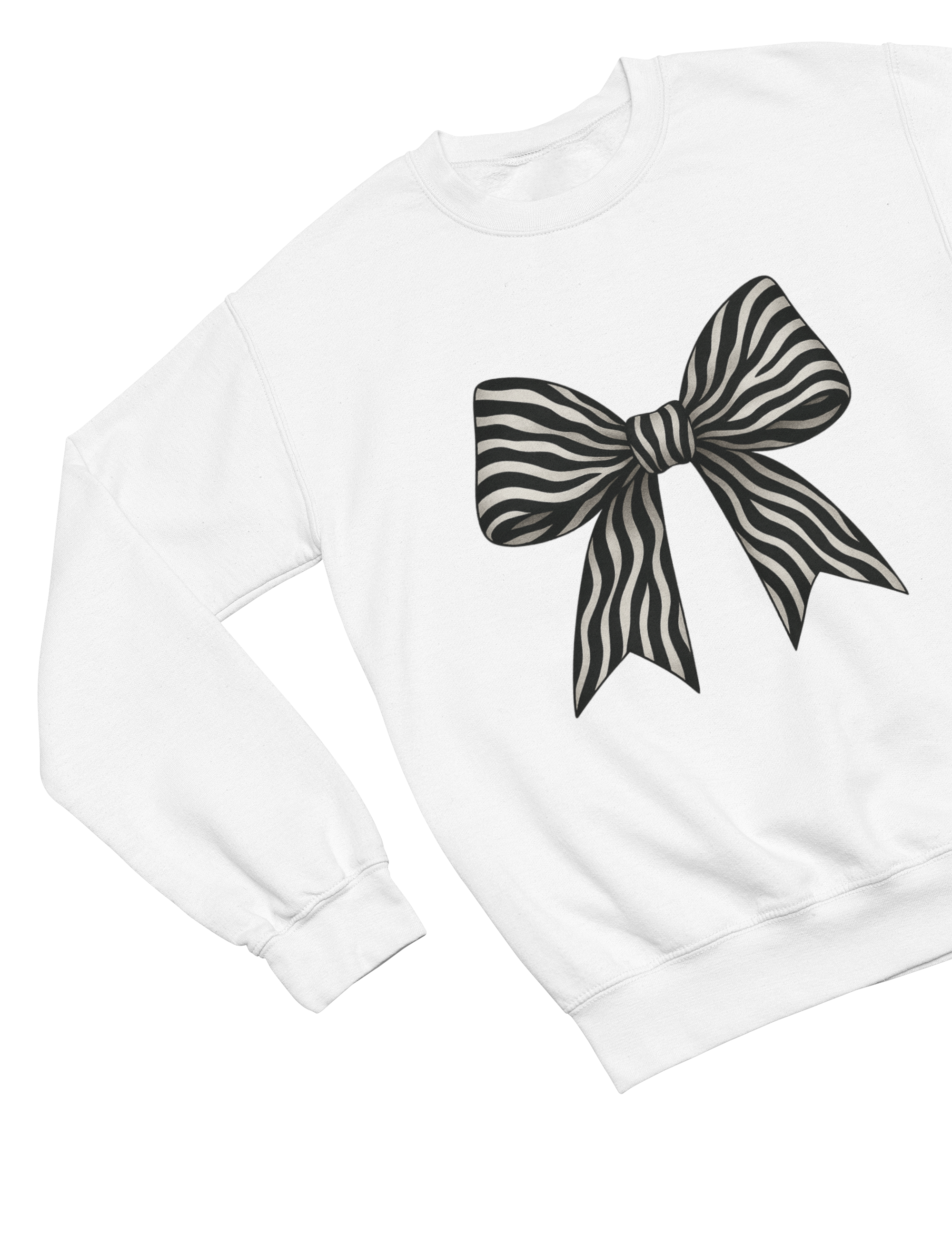 Zebra Coquette Bow Sweatshirt – Monochrome Animal Print Jumper