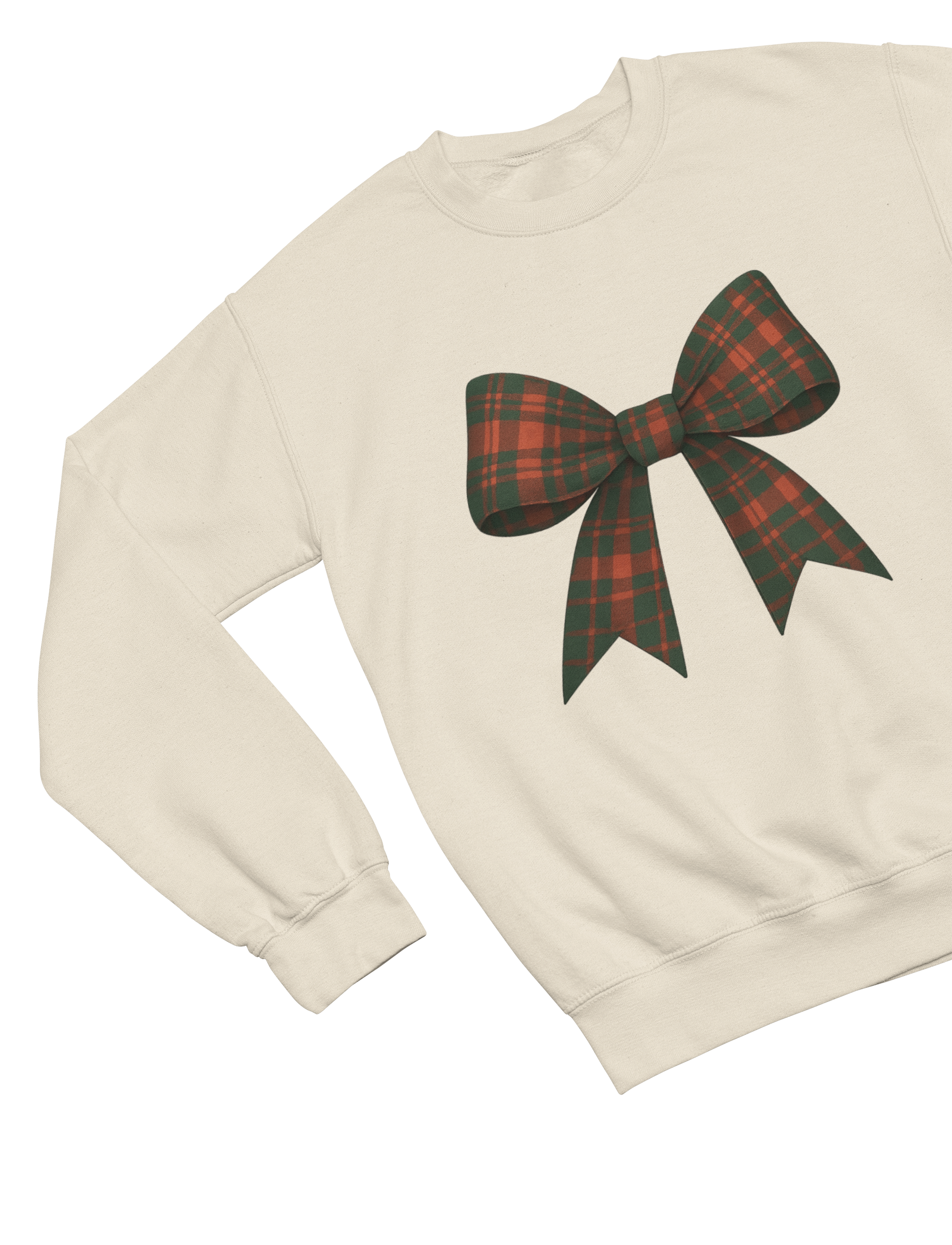 Tartan Coquette Christmas Bow Sweatshirt – Cottagecore Xmas Jumper