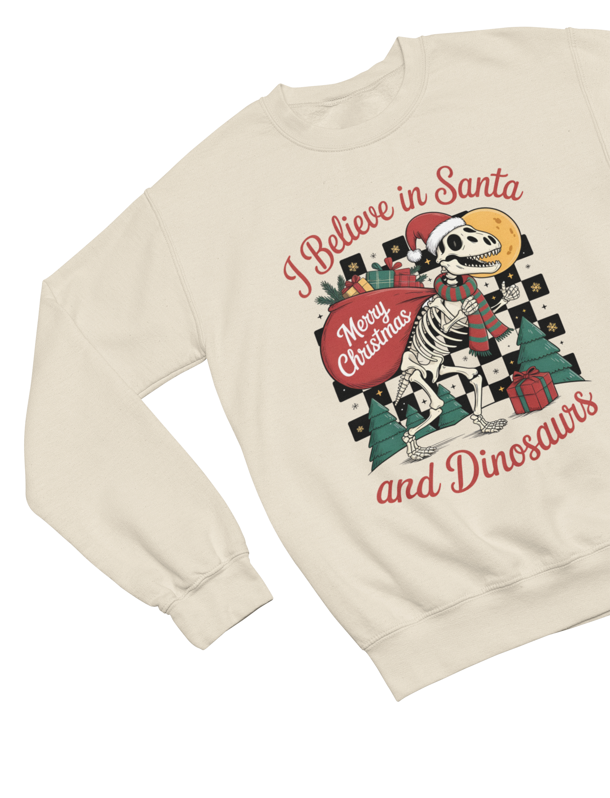 Santa & Dinosaurs Christmas Jumper – Funny Adult Xmas Sweatshirt