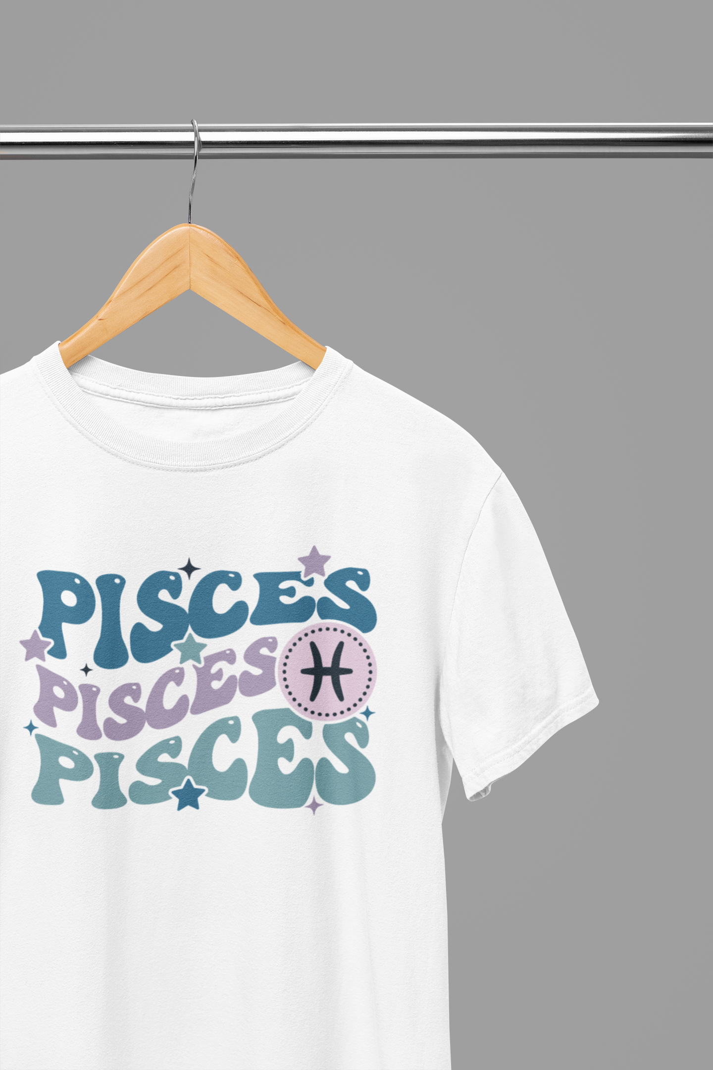 PISCES Zodiac Fun Colour Font T-Shirt