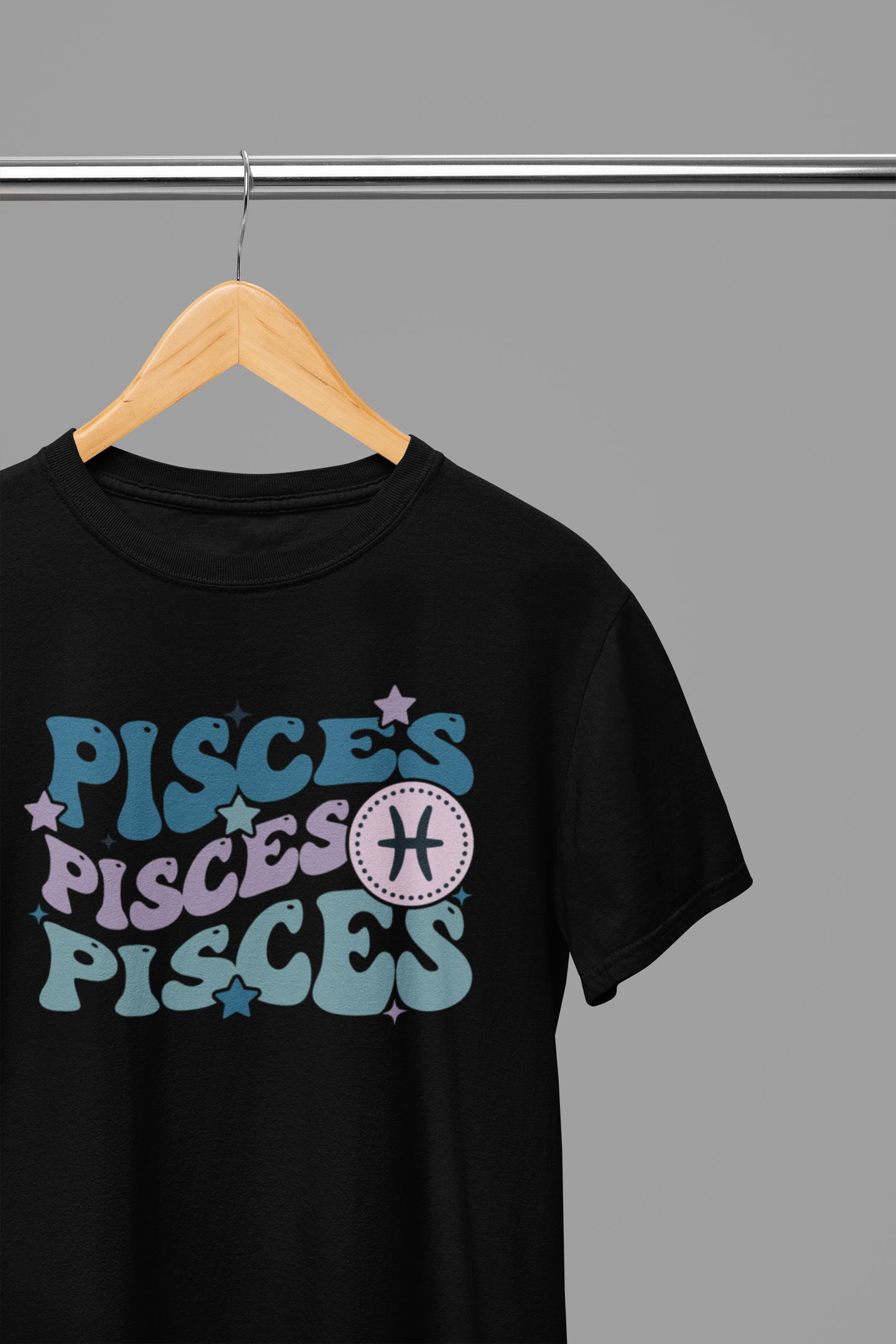 PISCES Zodiac Fun Colour Font T-Shirt