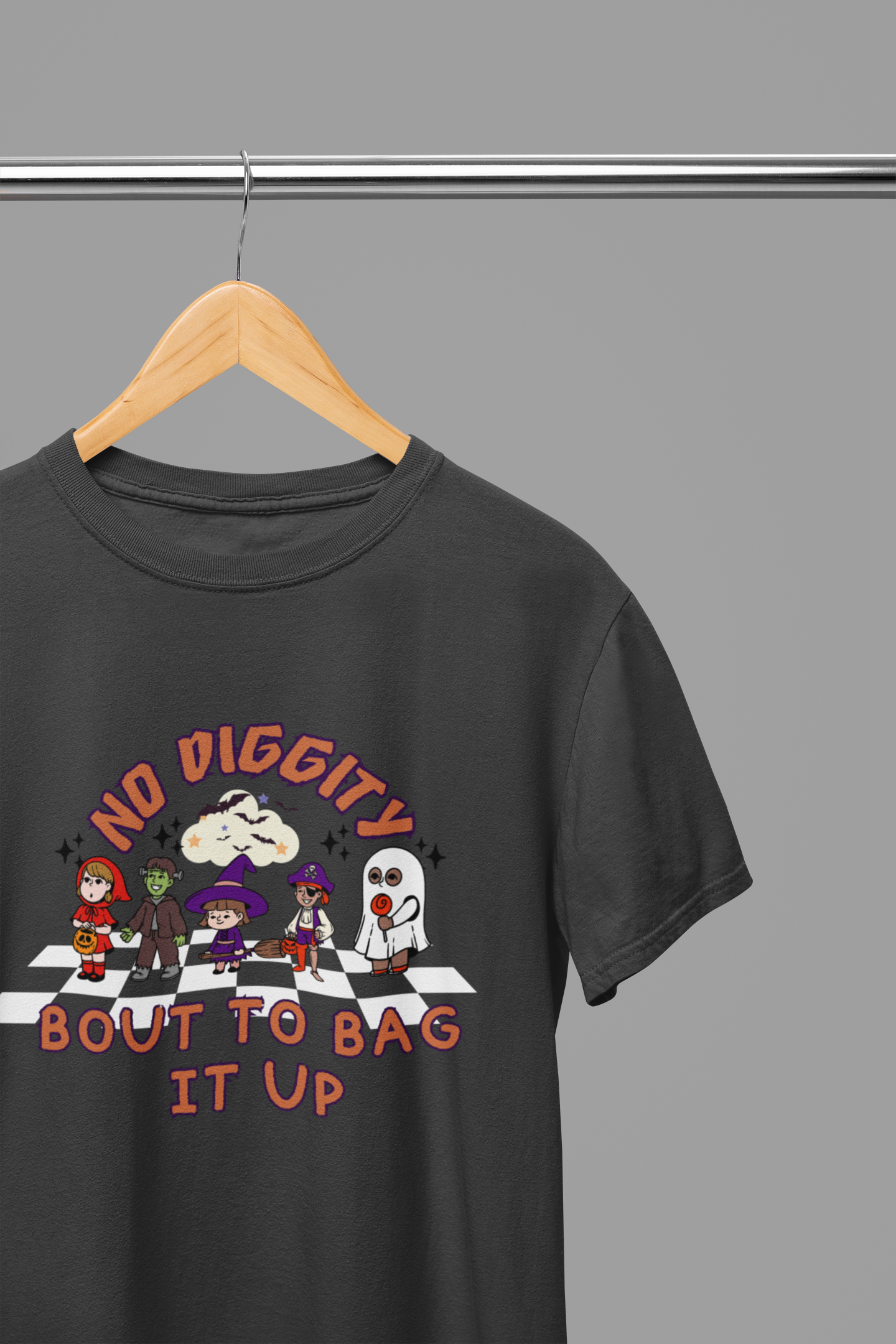 Funny Halloween Sweatshirt & T-Shirt | No Diggity Bout To Bag It Up