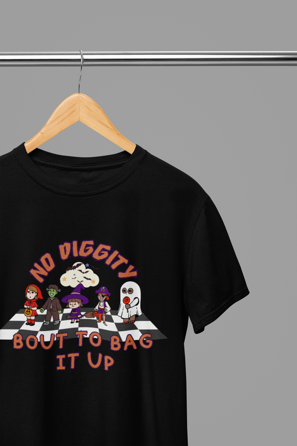 Funny Halloween Sweatshirt & T-Shirt | No Diggity Bout To Bag It Up