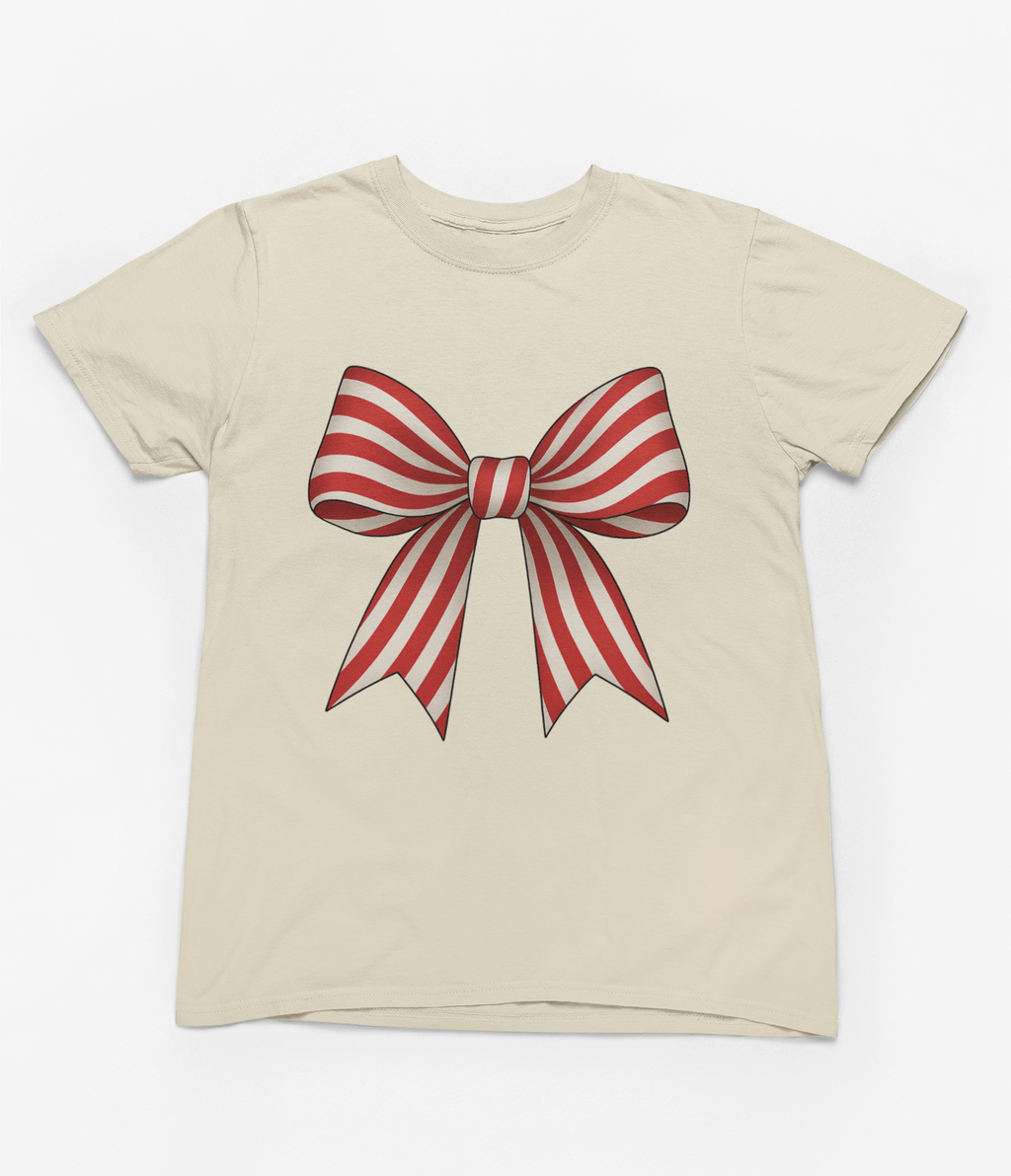 Candy Cane Stripe Coquette Bow Christmas Sweatshirt or T-Shirt – Festive Gift UK