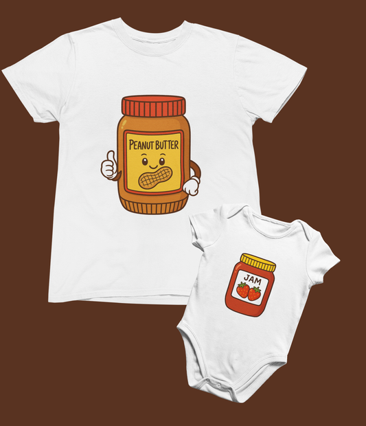 Peanut Butter & Jelly Jam Matching Dad and Baby Set – Cute Cartoon T-Shirt & Onesie