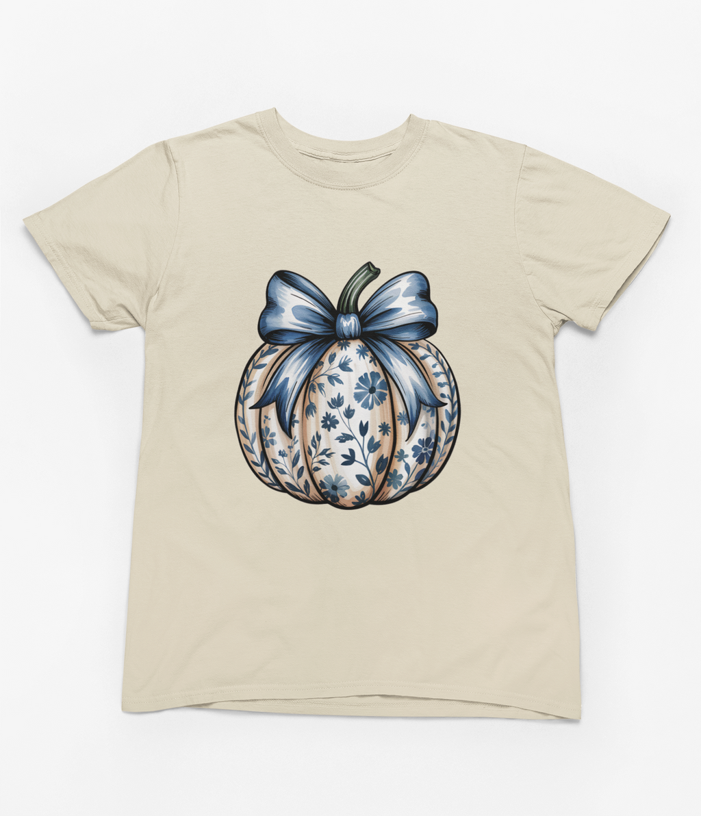 Blue Floral Pumpkin Sweatshirt | Elegant Autumn Coquette Jumper