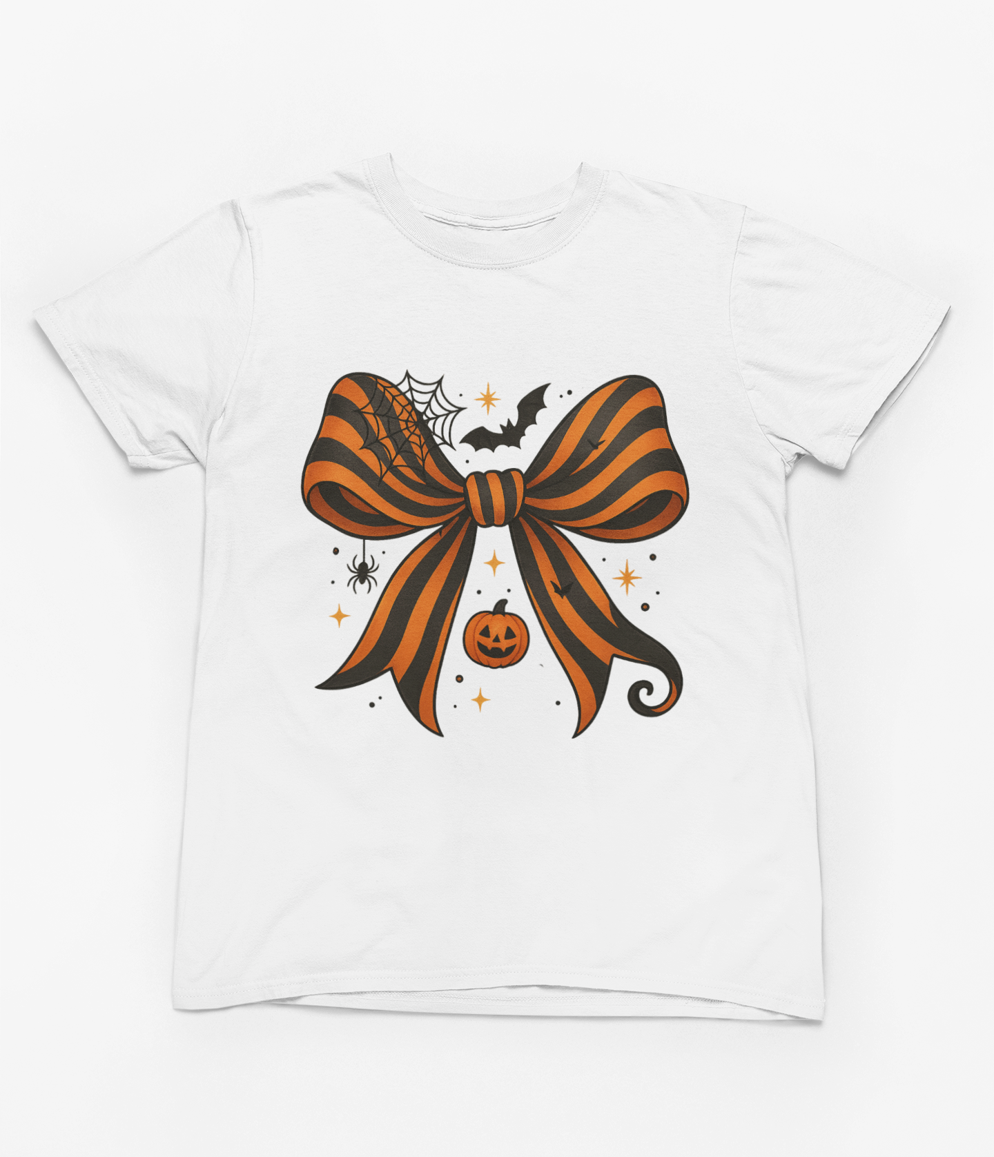 Halloween Coquette Bow Sweatshirt & T-Shirt – Pumpkin, Spider & Bat Design