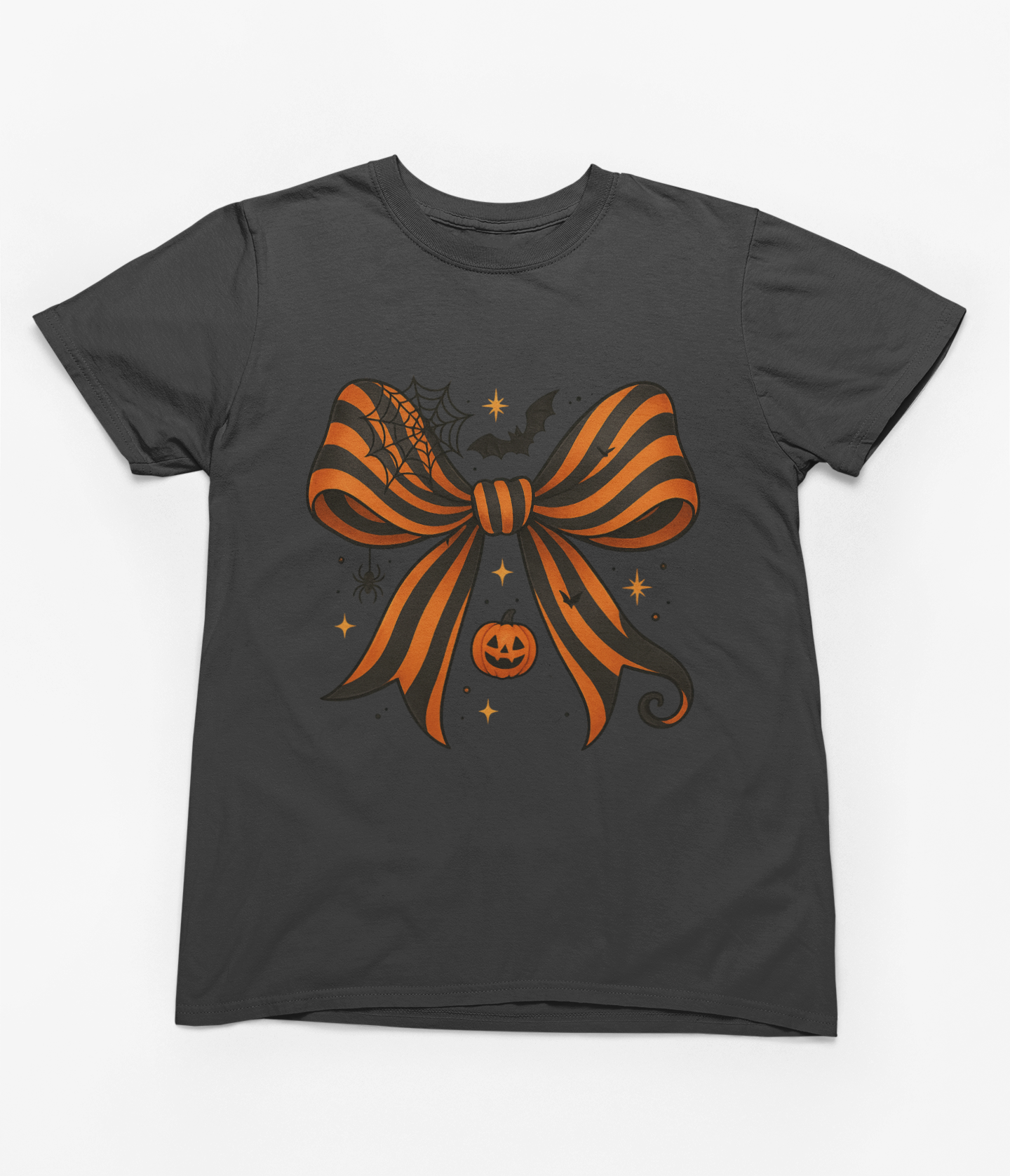 Halloween Coquette Bow Sweatshirt & T-Shirt – Pumpkin, Spider & Bat Design