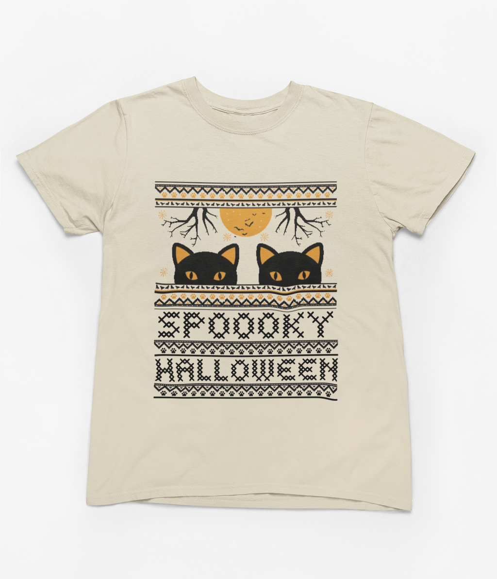 Spooky Halloween Cat Sweatshirt & T-Shirt | Ugly Sweater Style