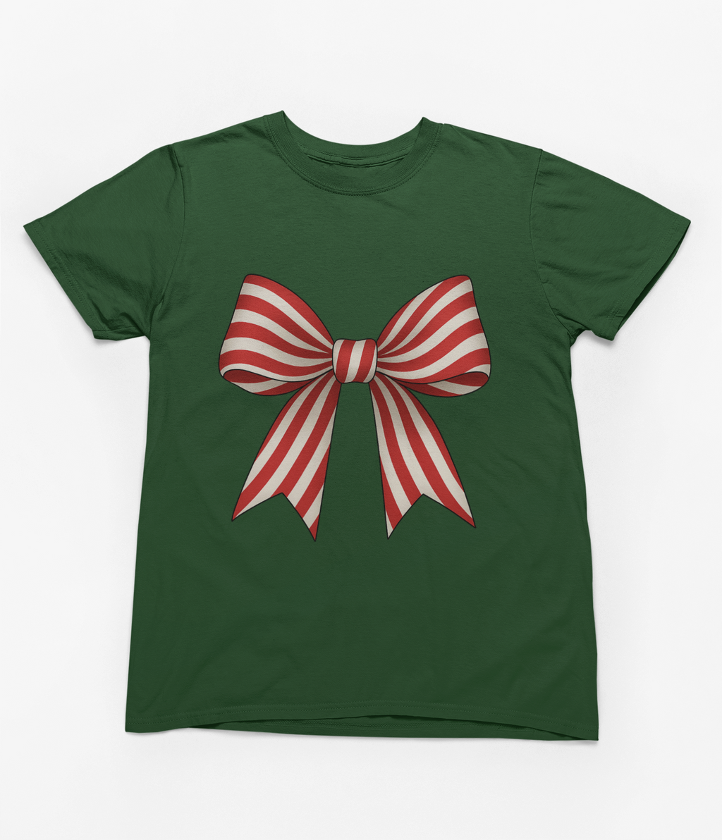 Candy Cane Stripe Coquette Bow Christmas Sweatshirt or T-Shirt – Festive Gift UK