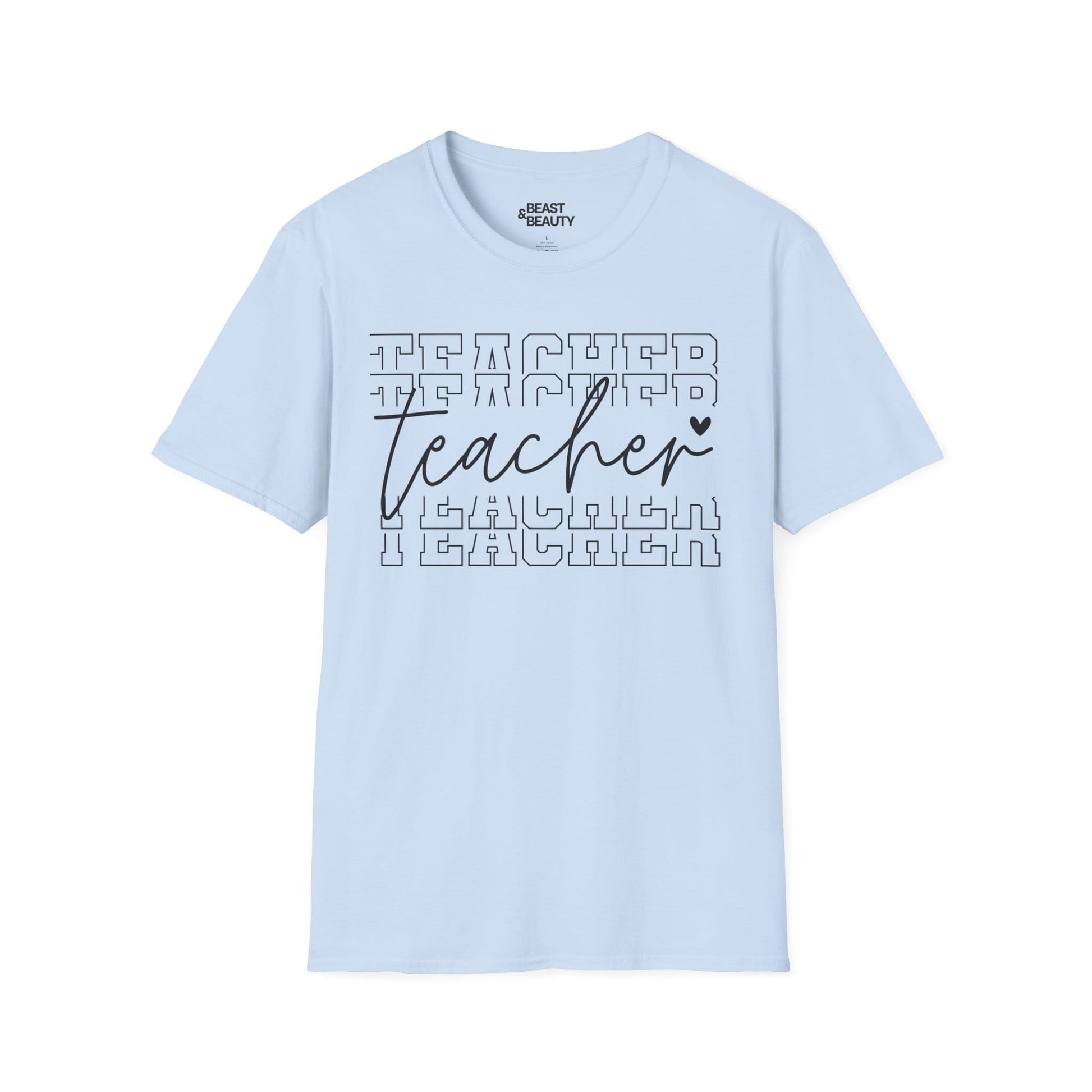 Modern Teacher Script Typography T-Shirt Light Blue / S gift_idea unique_gift personalised_gift