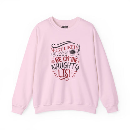 most likely to be on the naughty list christmas sweatshirt light pink sweatshirt uk Christmas gift idea