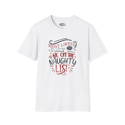 most likely to be on the naughty list christmas t-shirt white t-shirt uk Christmas gift idea